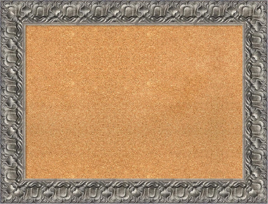 Amanti Art Natural Cork Board for Wall, 26x34 Vision Board with Silver Wood Frame, Medium Corkboard Office Decor for Home Organization, Traditional Corkboard Pinboard to display items for home