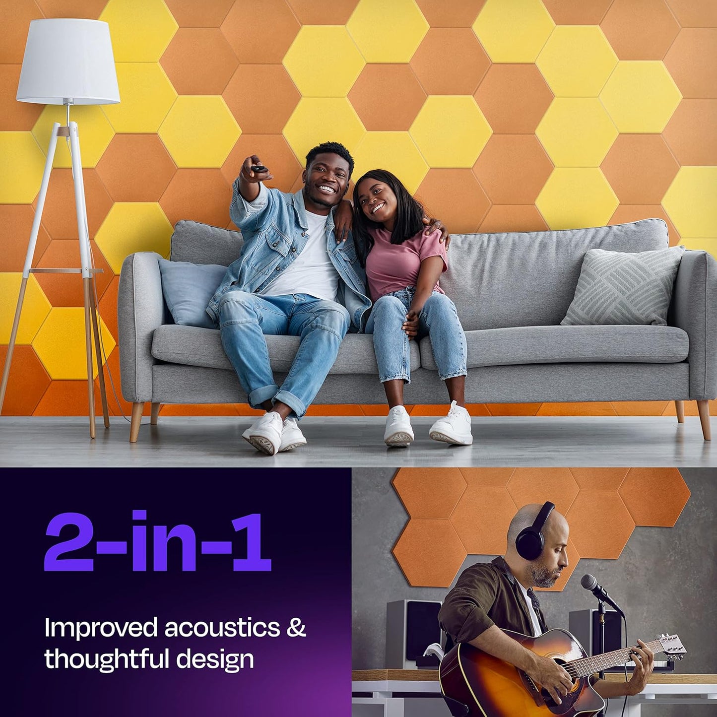 Acoustic Panels 12-Pack Soundproof Wall Panels 12"X10.4"X0.4" Sound Panels High Density Sound Dampening Panels - [70'S Orange Hexagon]