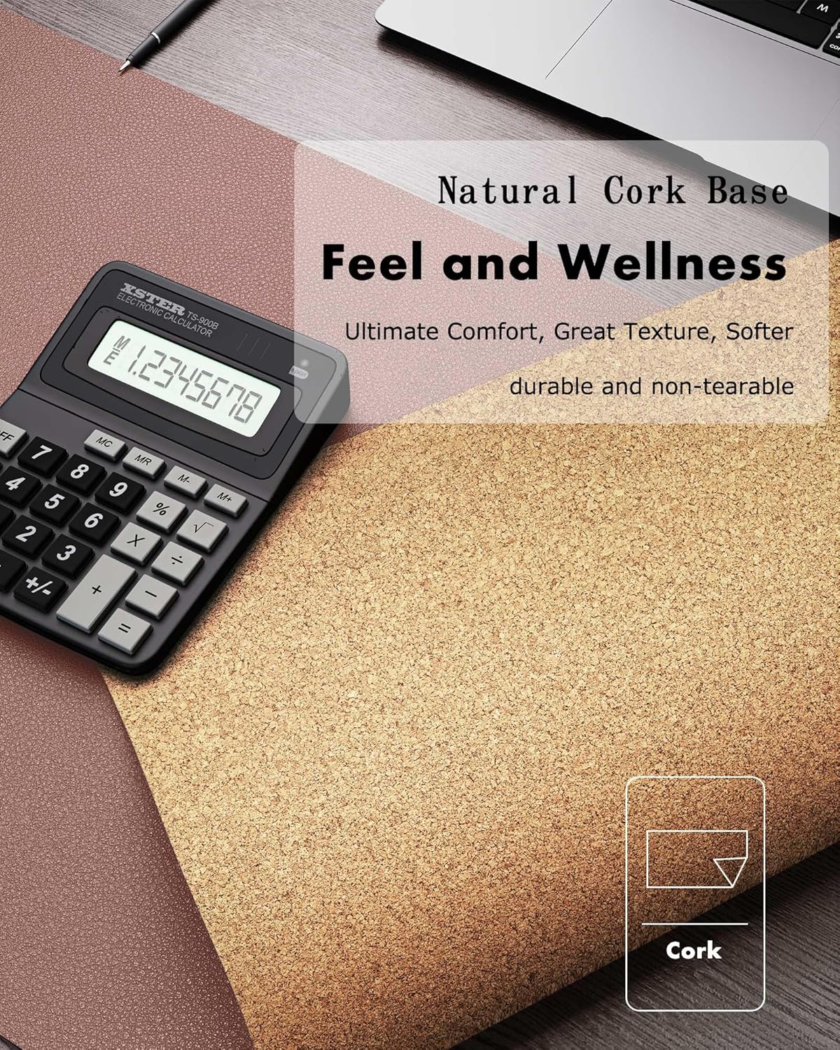 YSAGi Double-Sided Desk Pad, 35.4"x17" Leather Desk Mat, Eco Cork Desk Pad Protector,Large Mouse Pad,Waterproof Desk Blotter for Office/Home (Pale Mauve/Cork)