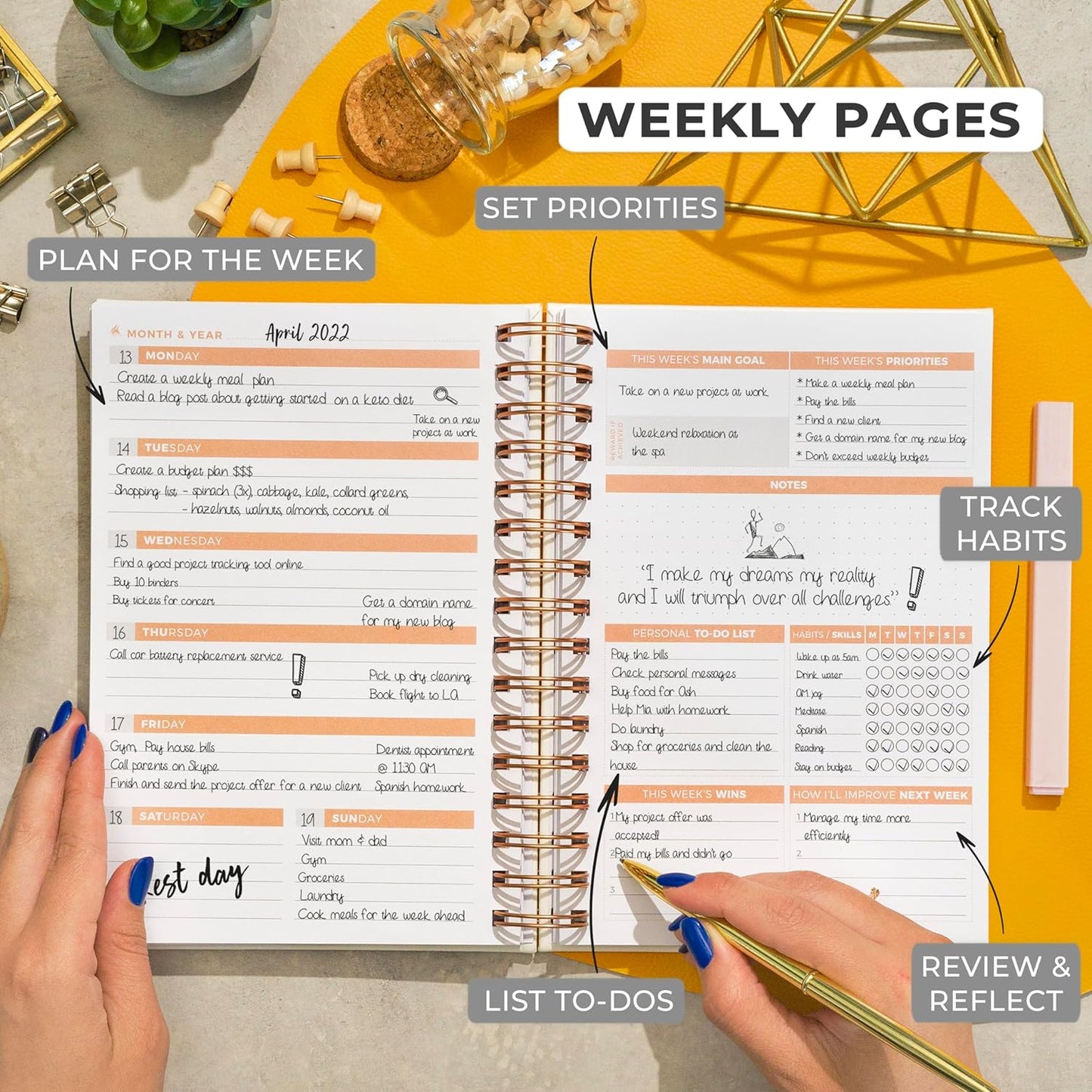 Clever Fox Planner 2nd Edition Spiral – Colorful Weekly & Monthly Goal Planner, Time Management & Productivity Organizer, Undated (White)