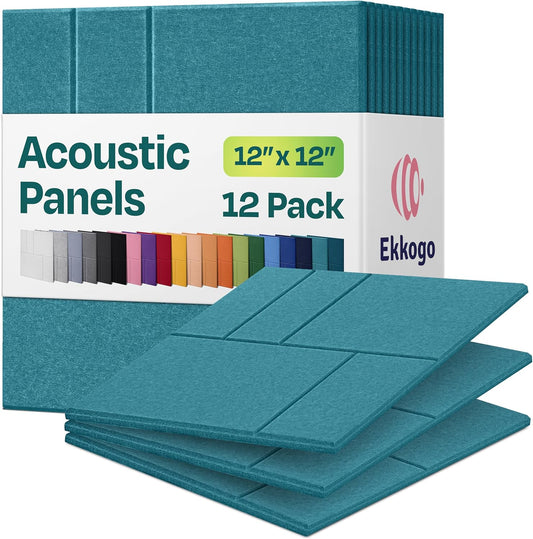 Acoustic Panels 12-Pack Soundproof Wall Panels 12"x12"x0.4" Decorative Sound Dampening for your Home, Office, Studio, Bedroom & More with Unique GridFrame Carving [Light Turquoise]