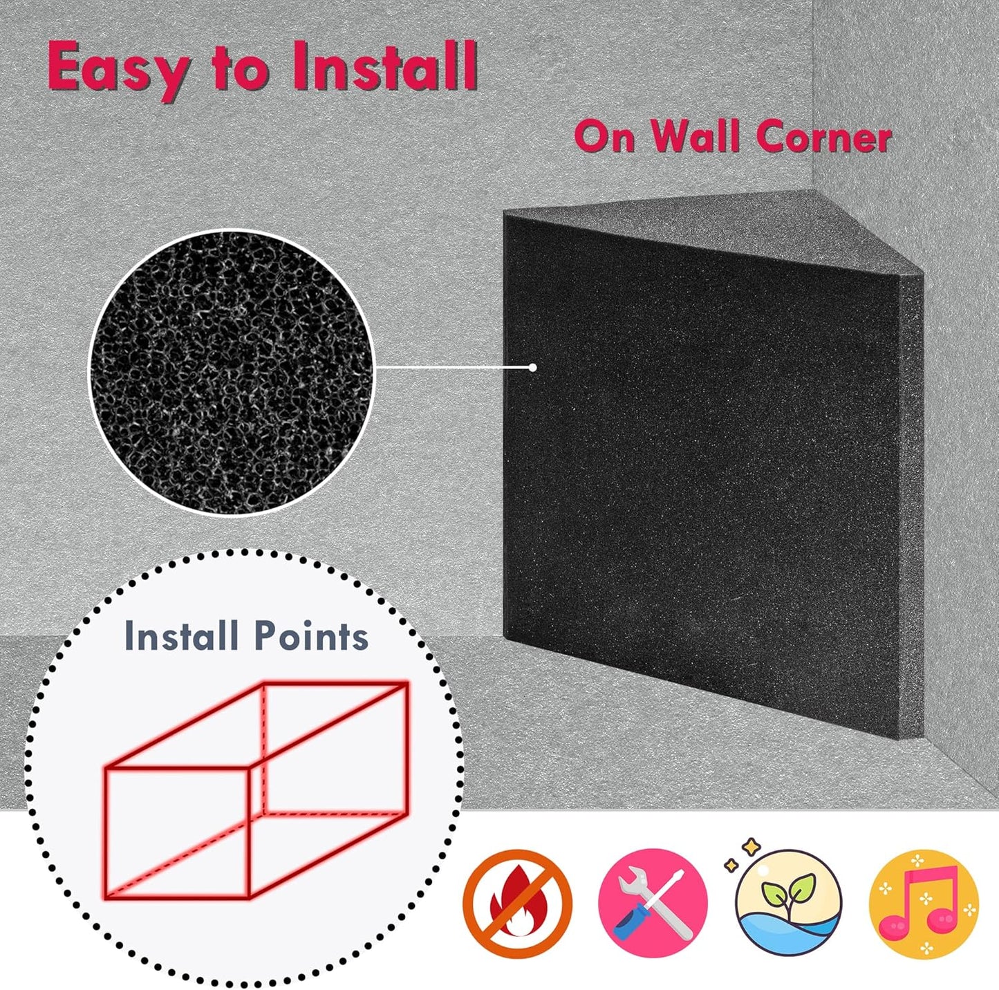 2 Pack Delta Bass Traps for Wall Corners, 16.5"x15.8"x12" Acoustic Foam for Sound Absorption, Super Chunk Bass Traps for Home Studio and Room Acoustic Treatment