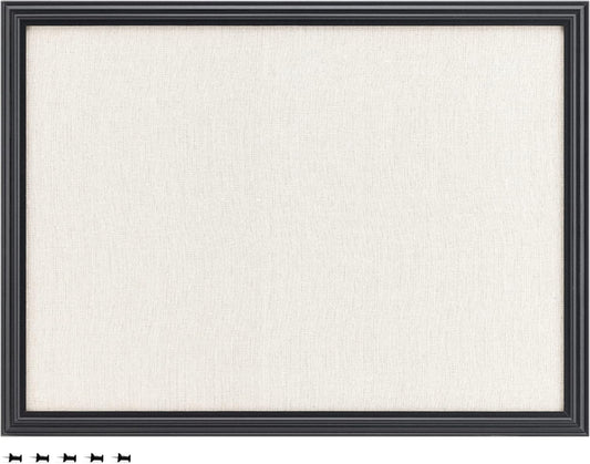 Navaris Framed Linen Bulletin Board - 17 x 23 inches Fabric Jewelry Organizer Pinboard for Wall Memory Memo Pin Board - Linen with Frame