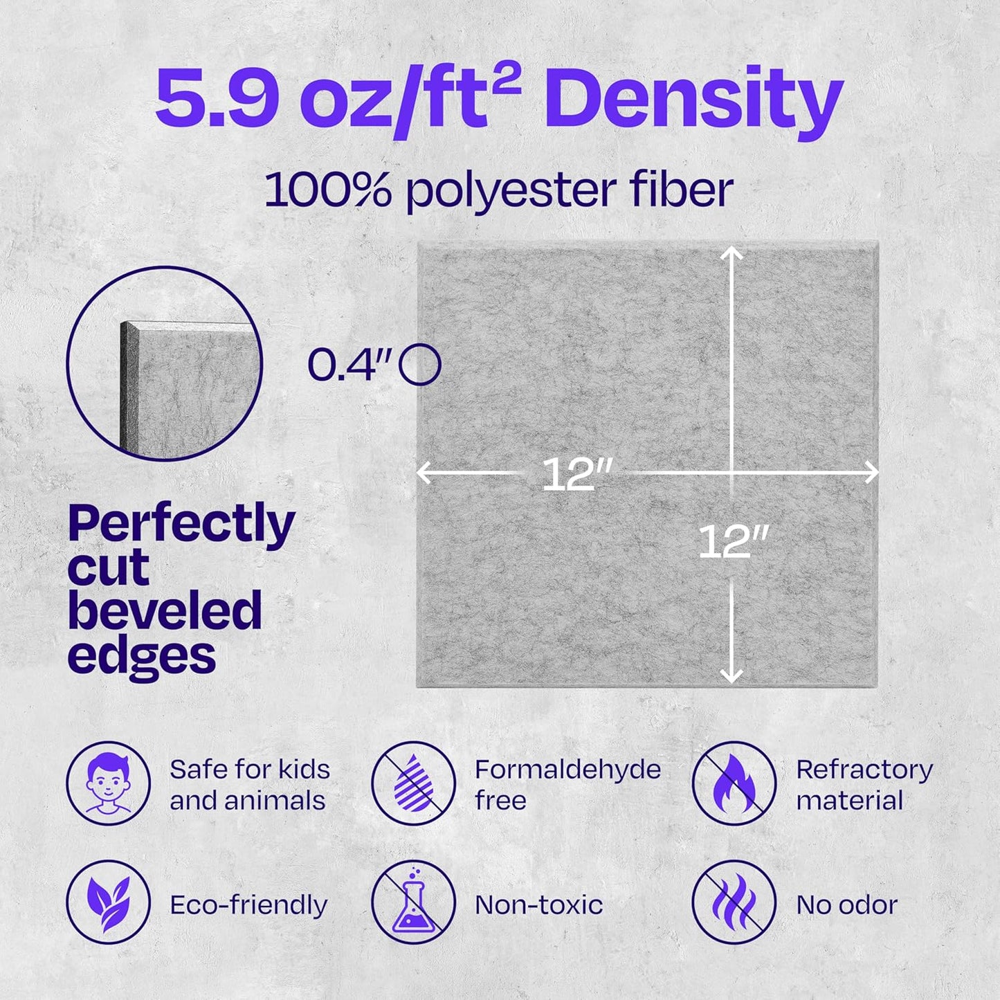 Acoustic Panels 12-Pack - 12"X12"X0.4" Sound Panels - High Density Sound Dampening - Smoky White Square