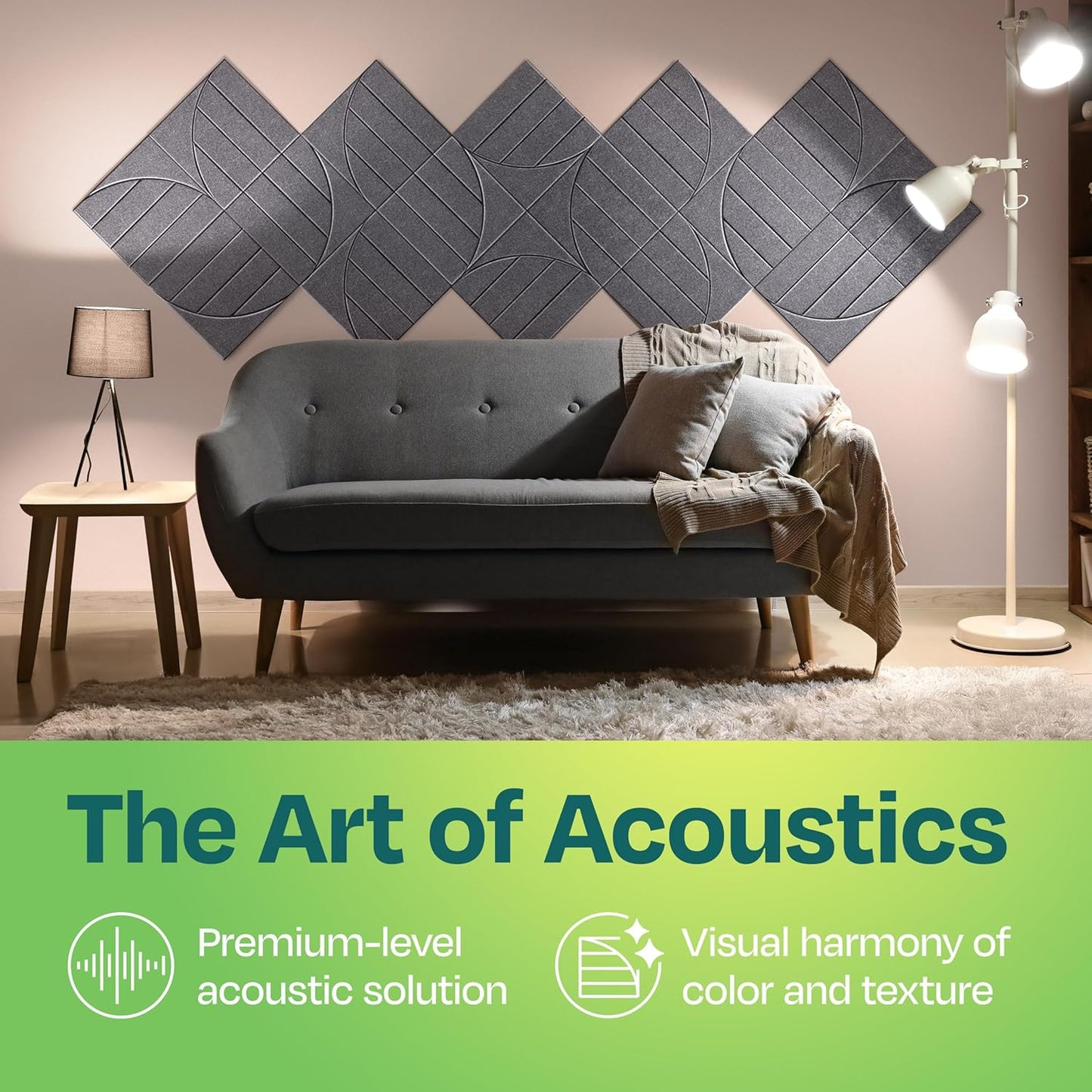 Acoustic Panels 12-Pack Soundproof Wall Panels 12"x12"x0.4" Decorative Sound Dampening for your Home, Office, Studio, Bedroom & More with Unique ModuArc Carving [Pebble Gray]