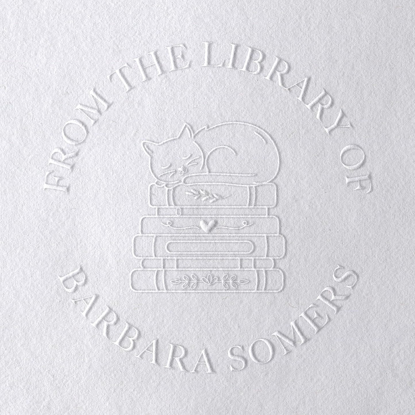 Personalized Book Embosser or Stamp Custom Round Library Embosser Teacher Library Book Stamp, Ex Libris Stamp, Gift for Book Lover | Wooden or Self Inking Stamp or Embosser (Cat)