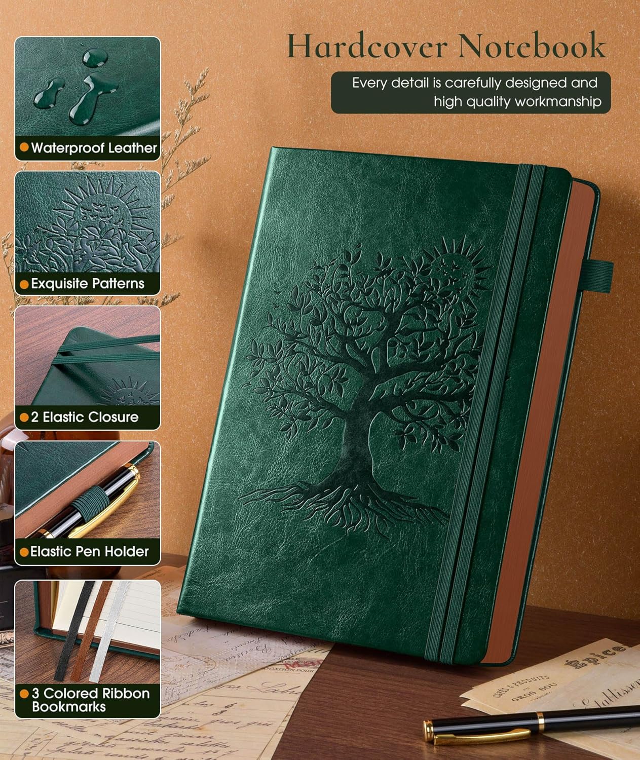 Vintage Leather Journal - 300 Page Lined Journal Notebook with Numbered Pages,A5 Notebook for Women Men,Travel Diary,Daily Journal for Writing, Note Taking, School & Work (5.8" x 8.3")