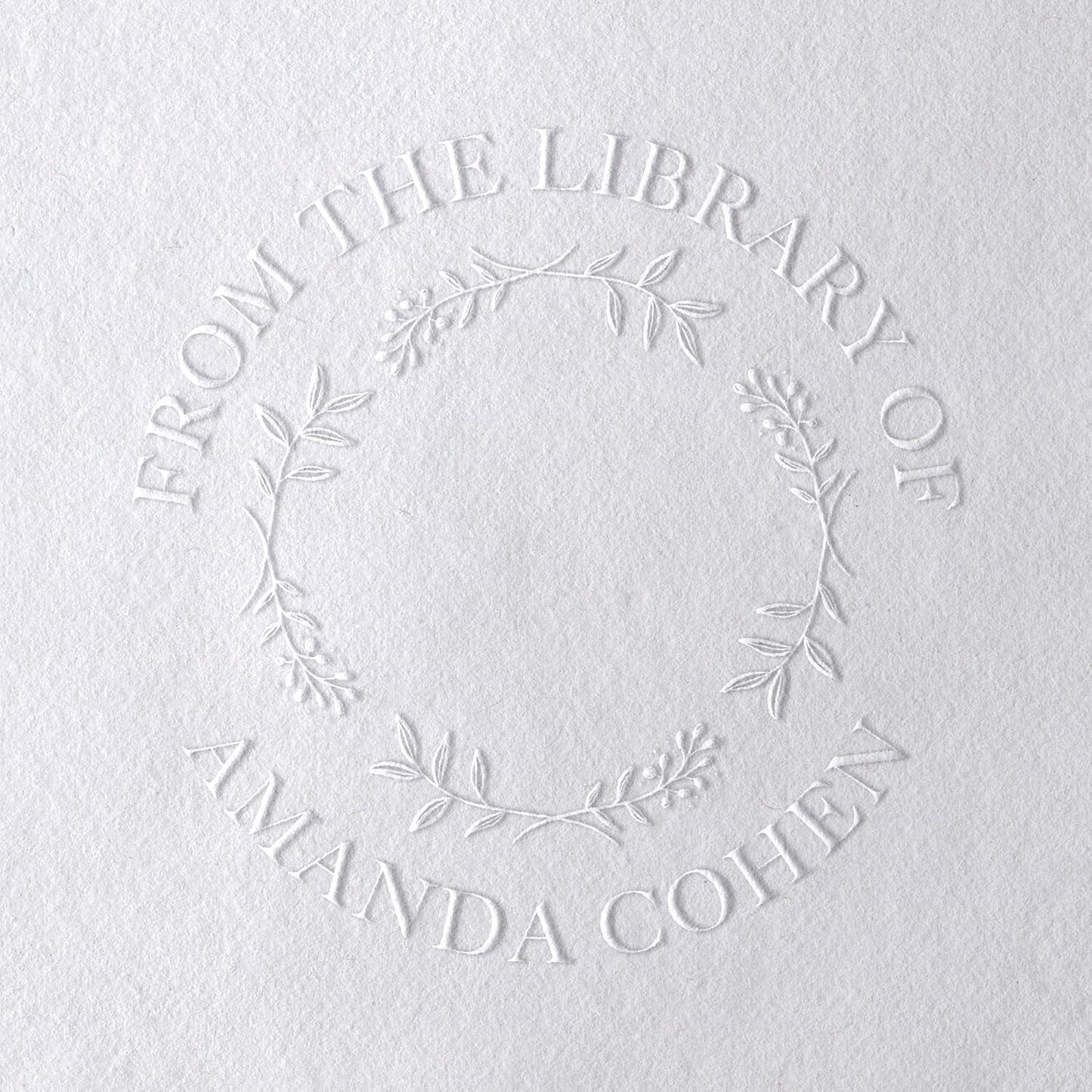 Personalized Book Embosser or Stamp Custom Round Library Embosser Teacher Library Book Stamp, Ex Libris Stamp, Gift for Book Lover | Wooden or Self Inking Stamp or Embosser (Wreath)