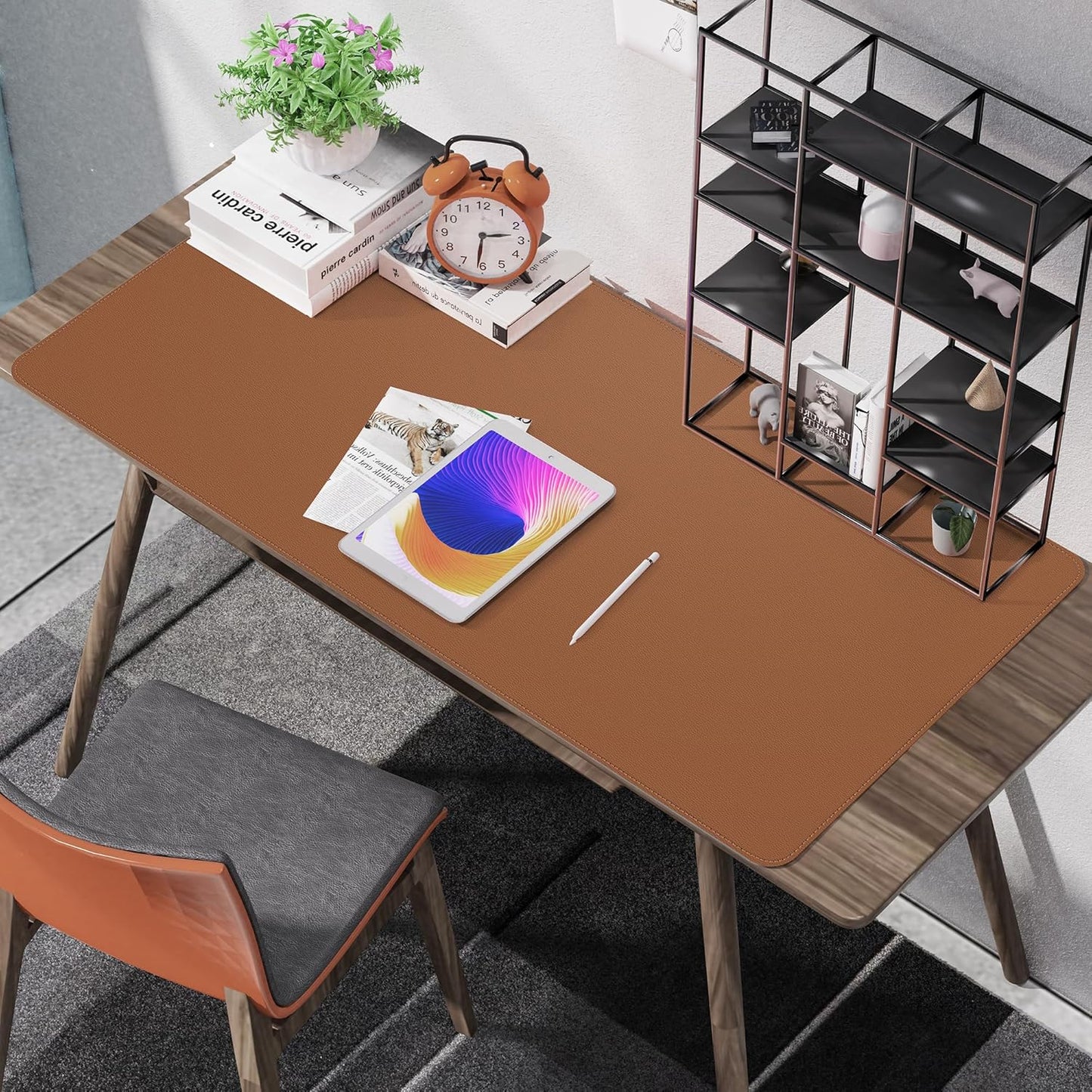 Leather Desk pad Protector, Large Desk mat with Natural Cork & PU Leather,Mouse pad,Non-Slip Office Desk Mat,Waterproof Desk Writing Pad for Office and Home (47in*23.7in, Brown)