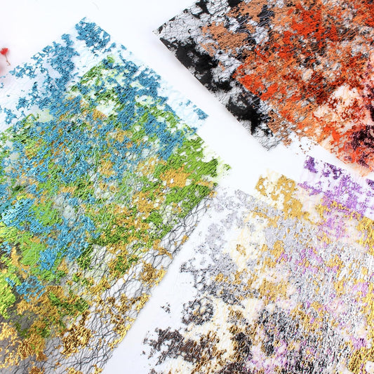 A5 Size Colorful Foil Textured Fabric Art Paper Scrapbooking Decorative, 20 Sheets Sparkle Metallic Lace Mesh for Crafts, Junk Journaling Supplies, Card Making, Collage