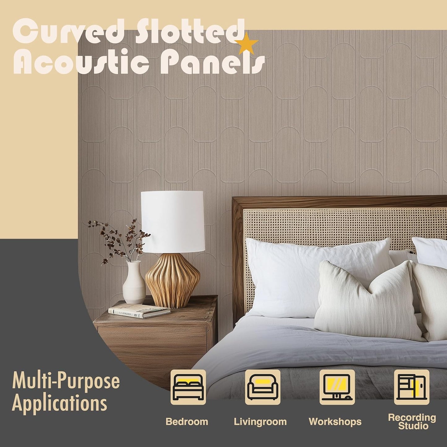 6 PCS Acoustic Panels, 23.6x23.6 Inch Sound Absorbing Panels, Decorative Acoustic Wall Panels for Recording and Home Studio, Office with Double-Sided Adhesive Tape