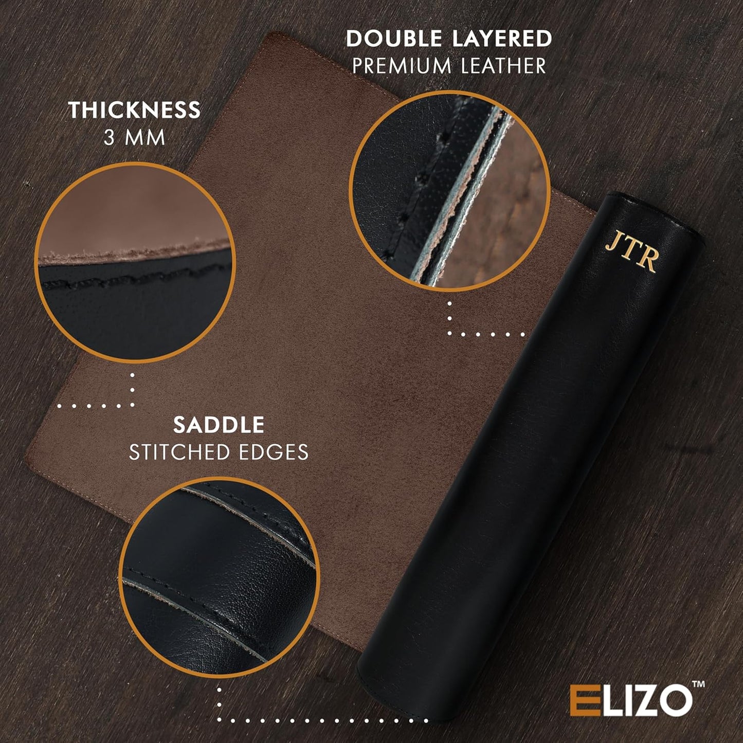 ELIZO Personalized Custom Desk Pad Set Real Leather Desk Mat Mouse Pad Unique Gifts for Him Her Leather Gifts for Men Women Engraved Embossed Monogrammed Corporate Gifts
