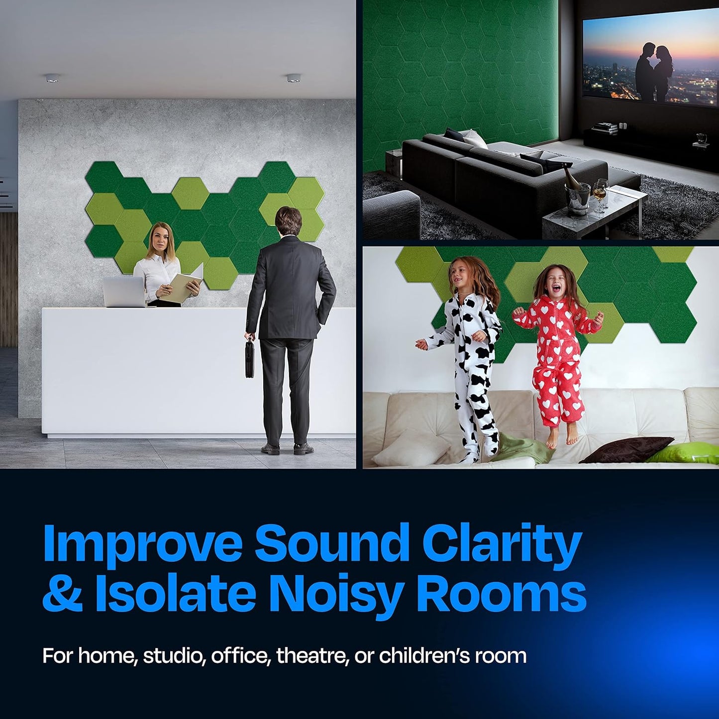 Acoustic Panels 12-Pack Soundproof Wall Panels 12"X10.4"X0.4" Sound Panels High Density Sound Dampening Panels - [Dark Green Hexagon]