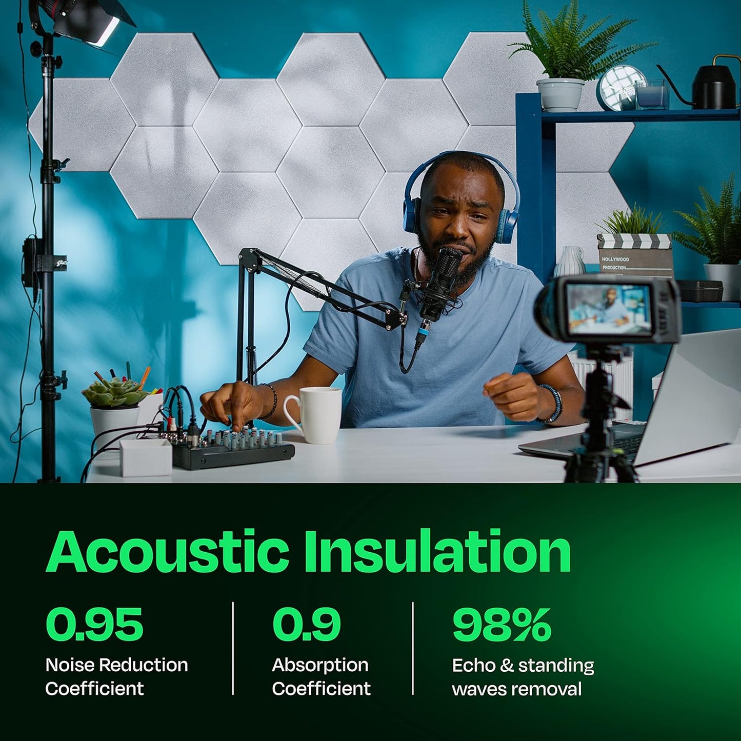 Acoustic Panels 12-Pack Soundproof Wall Panels 14"X12.1"X0.4" Sound Panels High Density Sound Dampening Panels - [White Hexagon]