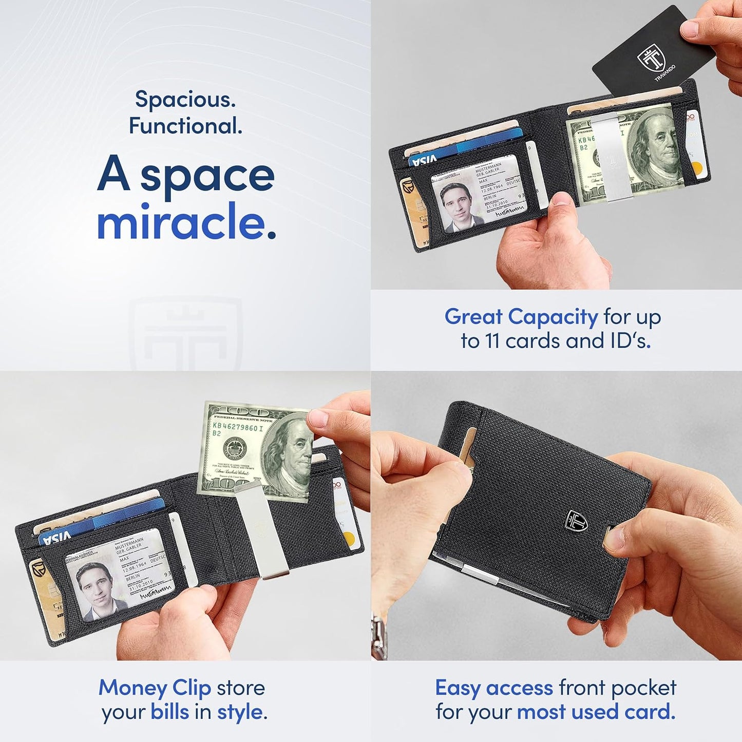 TRAVANDO Mens Wallet with Money Clip AUSTIN RFID Blocking Bifold Credit Card Holder for Men with Gift Box