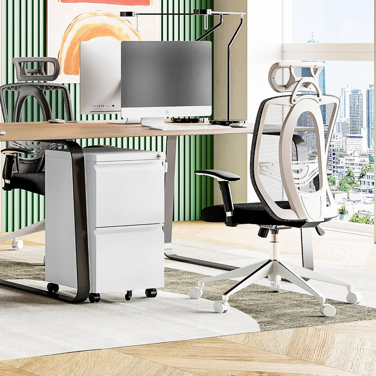 MIIIKO 2 Drawer File Cabinet with Lock, Home Office Filing Cabinets on Wheels, Under Desk 2 Drawers Storage for Legal/Letter/A4 Files,Fully Assembled