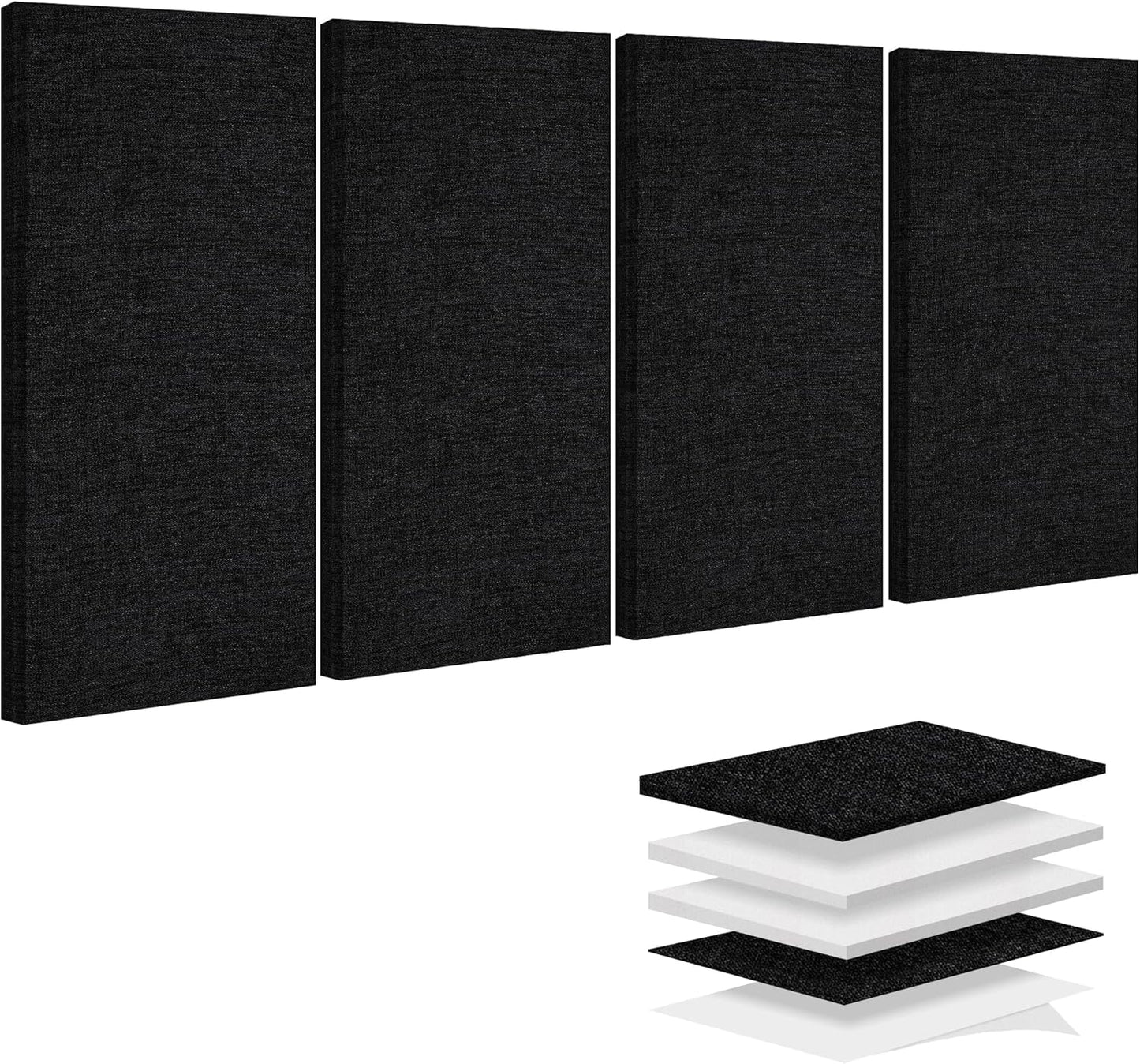 BUBOS 4 PCS Acoustic Panels,23.6''x11.8''Fabric Soundproof Wall Panels,Self-adhesive Sound Absorbing Panels for Studios, Office, Home Theater,Fabric-Clad Matte Black