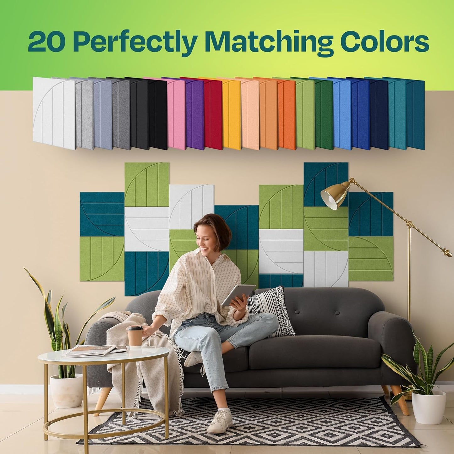 Acoustic Panels 12-Pack Soundproof Wall Panels 12"x12"x0.4" Decorative Sound Dampening for your Home, Office, Studio, Bedroom & More with Unique ModuArc Carving [Gin Green]