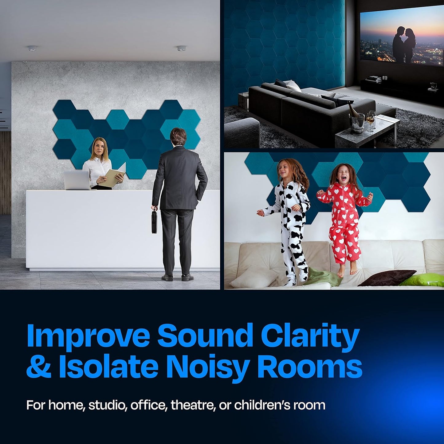 Acoustic Panels 12-Pack Soundproof Wall Panels 12"X10.4"X0.4" Sound Panels High Density Sound Dampening Panels - [Ocean Turquoise Hexagon]