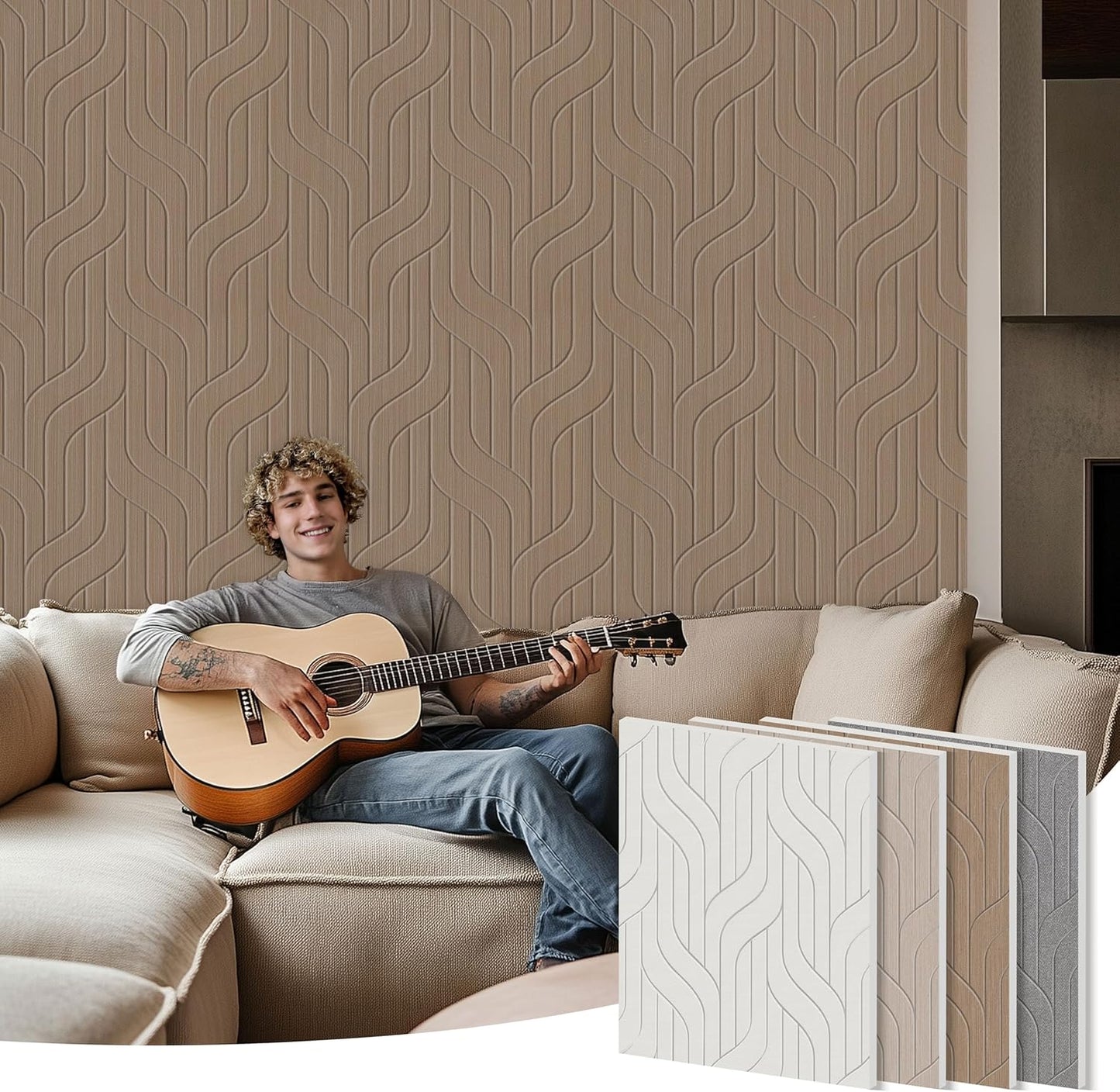 6 PCS Acoustic Panels, 23.6x23.6 Inch Sound Absorbing Panels, Decorative Acoustic Wall Panels for Recording and Home Studio, Office with Double-Sided Adhesive Tape