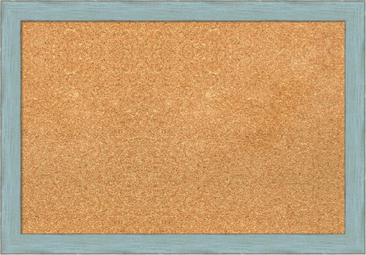 Amanti Art Natural Cork Board for Wall, 18x26 Vision Board with Blue Wood Frame, Medium Corkboard Office Decor for Home Organization, Rustic Farmhouse Corkboard Pinboard to display items for home