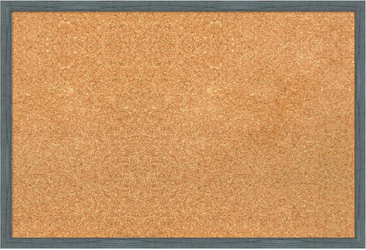 Amanti Art Natural Cork Board for Wall, 17x25 Vision Board with Blue Wood Frame, Medium Corkboard Office Decor for Home Organization, Rustic Farmhouse Corkboard Pinboard to display items for home