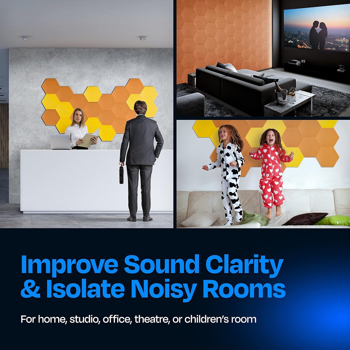 Acoustic Panels 12-Pack Soundproof Wall Panels 12"X10.4"X0.4" Sound Panels High Density Sound Dampening Panels - [70'S Orange Hexagon]