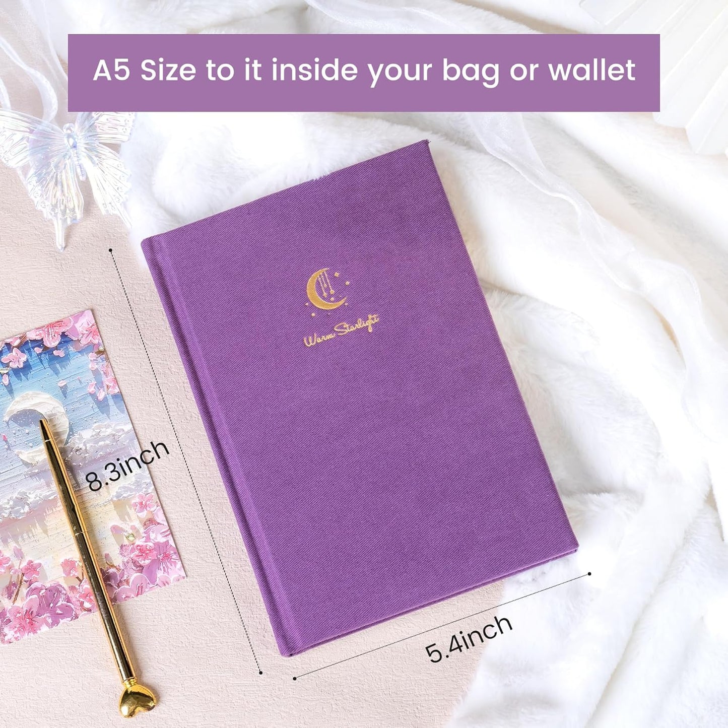 CAGIE Lined Journal Notebook for Women Girls, A5 Hardcover Linen Journals For Writing 256 Pages, Aesthetic Womens Diary, Gifts 8.3'' x 5.7'' Purple