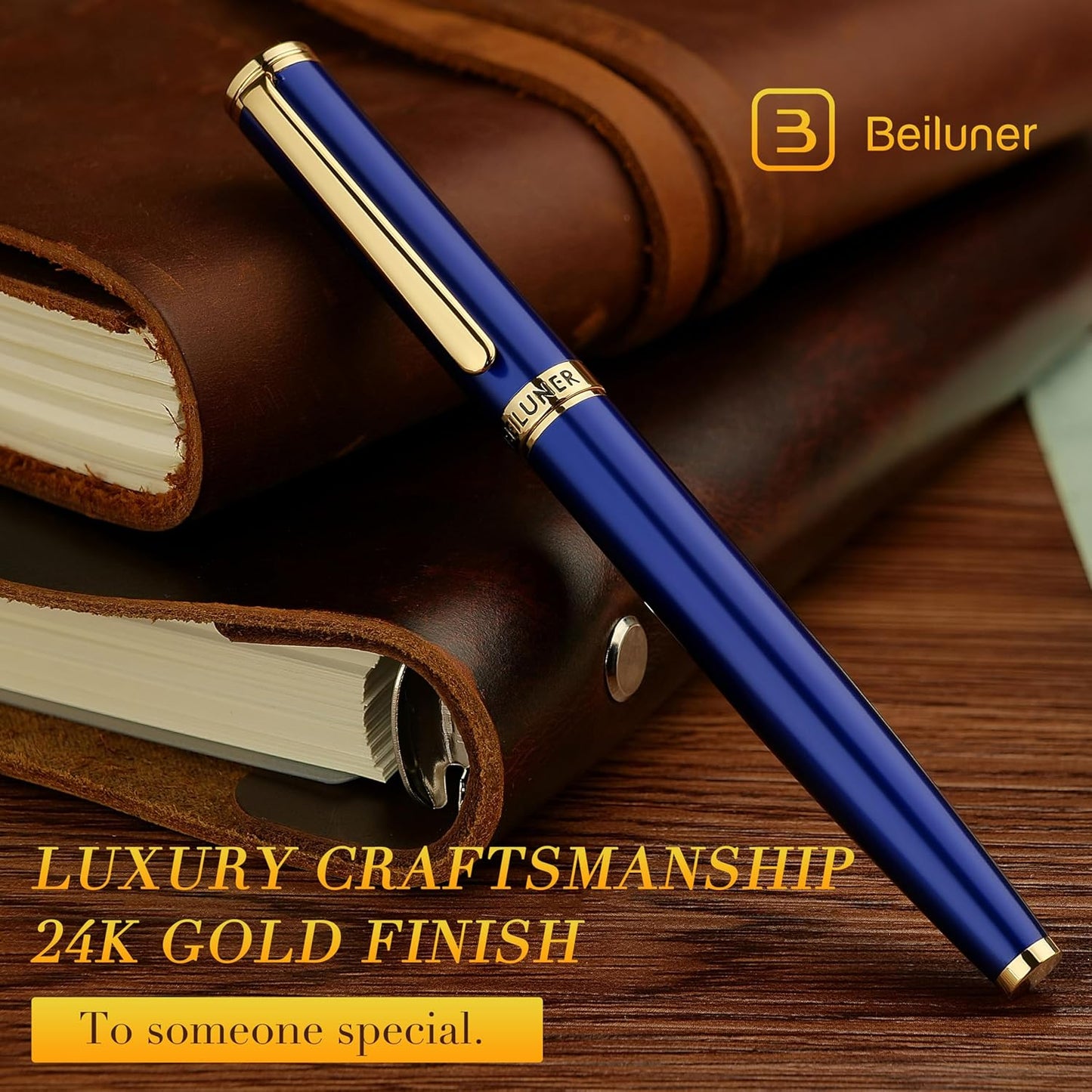 BEILUNER Luxury Rollerball Pen,24K Gold Trim,Noble and Elegant Designs,Schneider Ink Refill, Best Roller Ball Pen Gift Set for Men & Women, Professional, Executive Office, Nice Pens