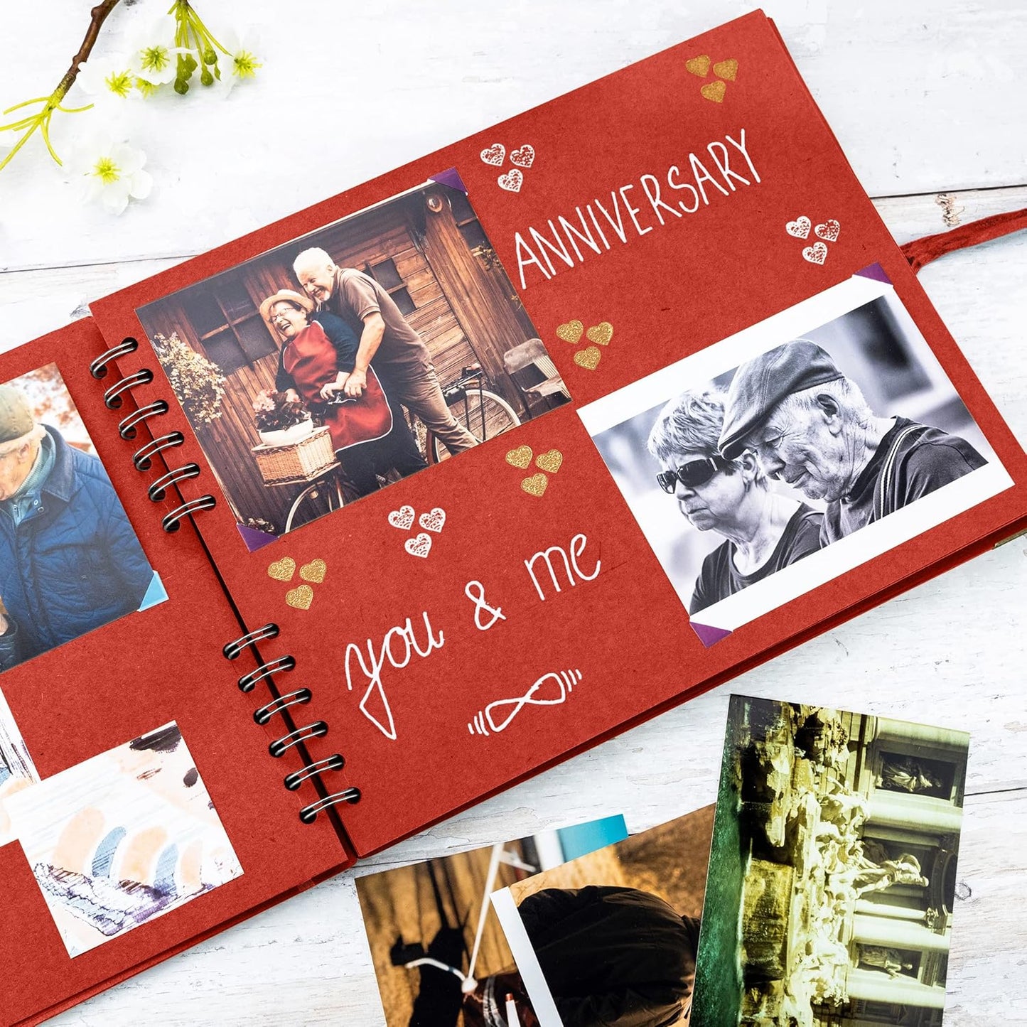 Bstorify Square Scrapbook Photo Albums 50 Pages (11 x 8.5 Inch) Red Thick Paper, Hardcover, Ribbon Closure - Ideal for Your Scrapbooking Albums, Art & Craft Projects (Red, 11 x 8.5 Inch)