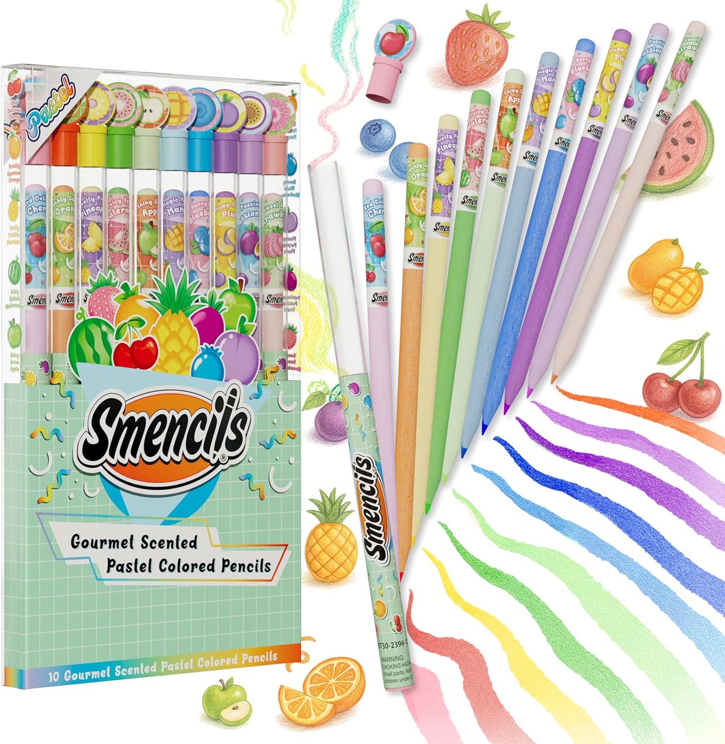 Pastel Colored Smencils - Patented Gourmet Scented Colored Pencils made from Recycled Newspapers, 10 Count, Gifts for Kids, School Supplies, Classroom Rewards