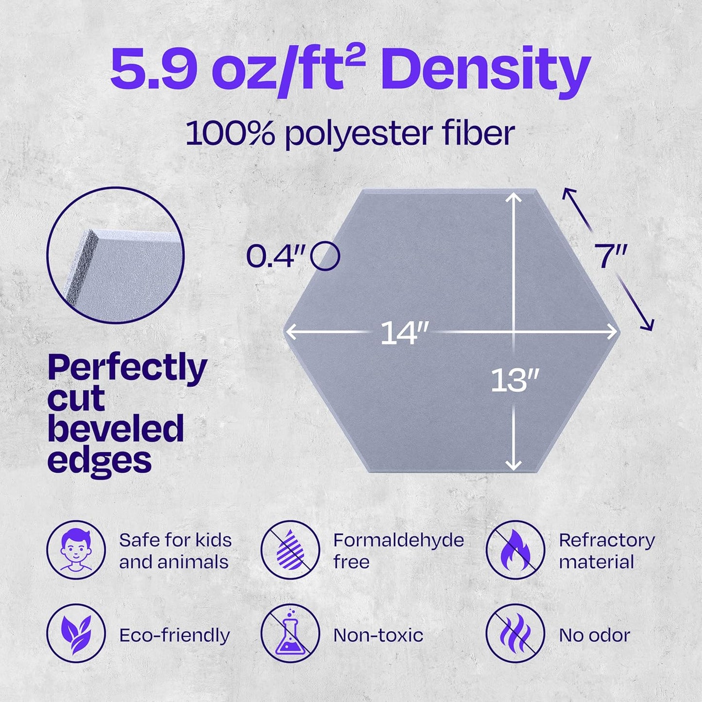 Acoustic Panels 12-Pack - 14"X12.1"X0.4" Soundproof Wall Panels - High Density Sound Dampening - Dusky Gray Hexagon