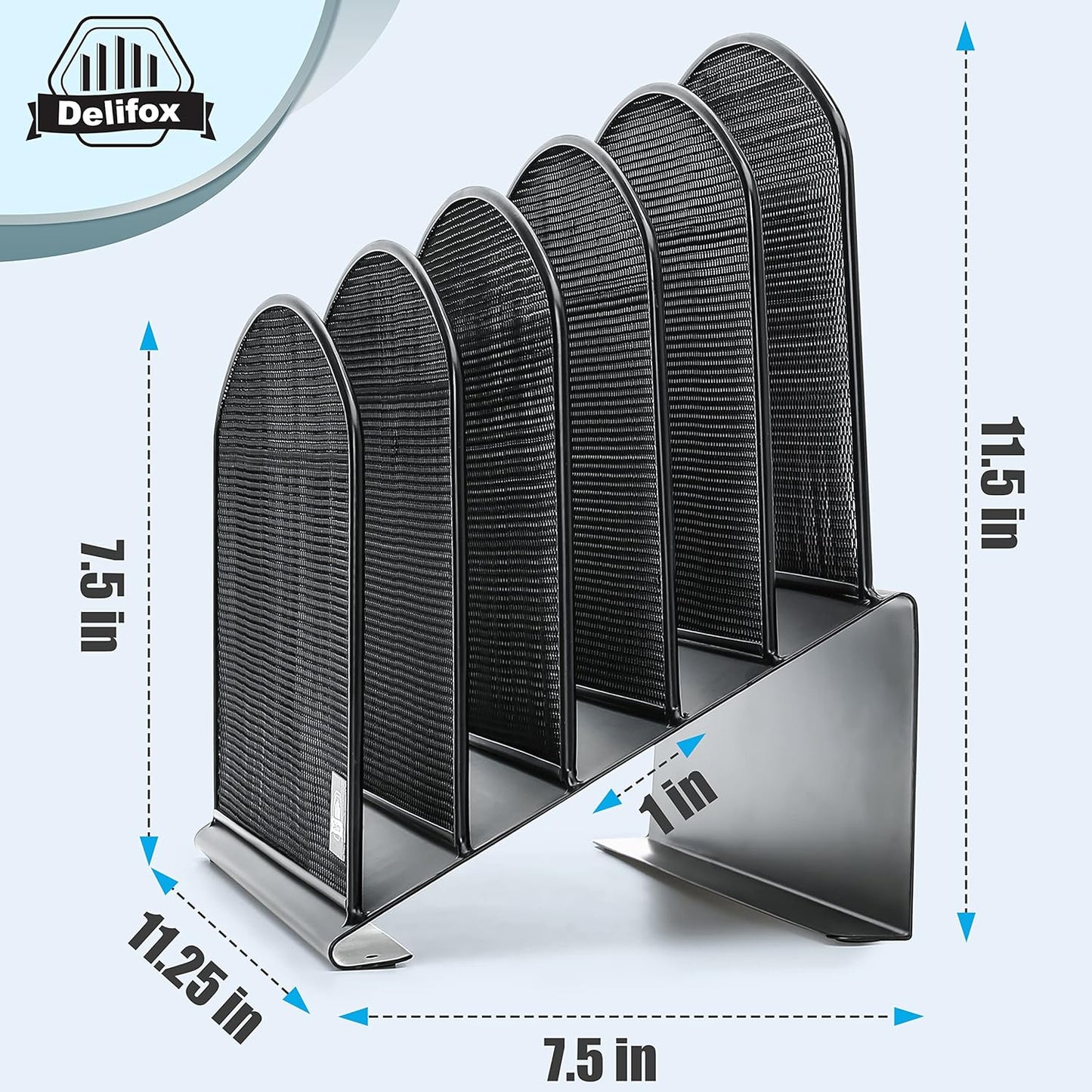 Inclined Desk File Organizer, 5-Section Vertical File Folder Holder Stand Metal Rack File Sorter for Office Classroom Desktop Organization (Black, 1Pack)