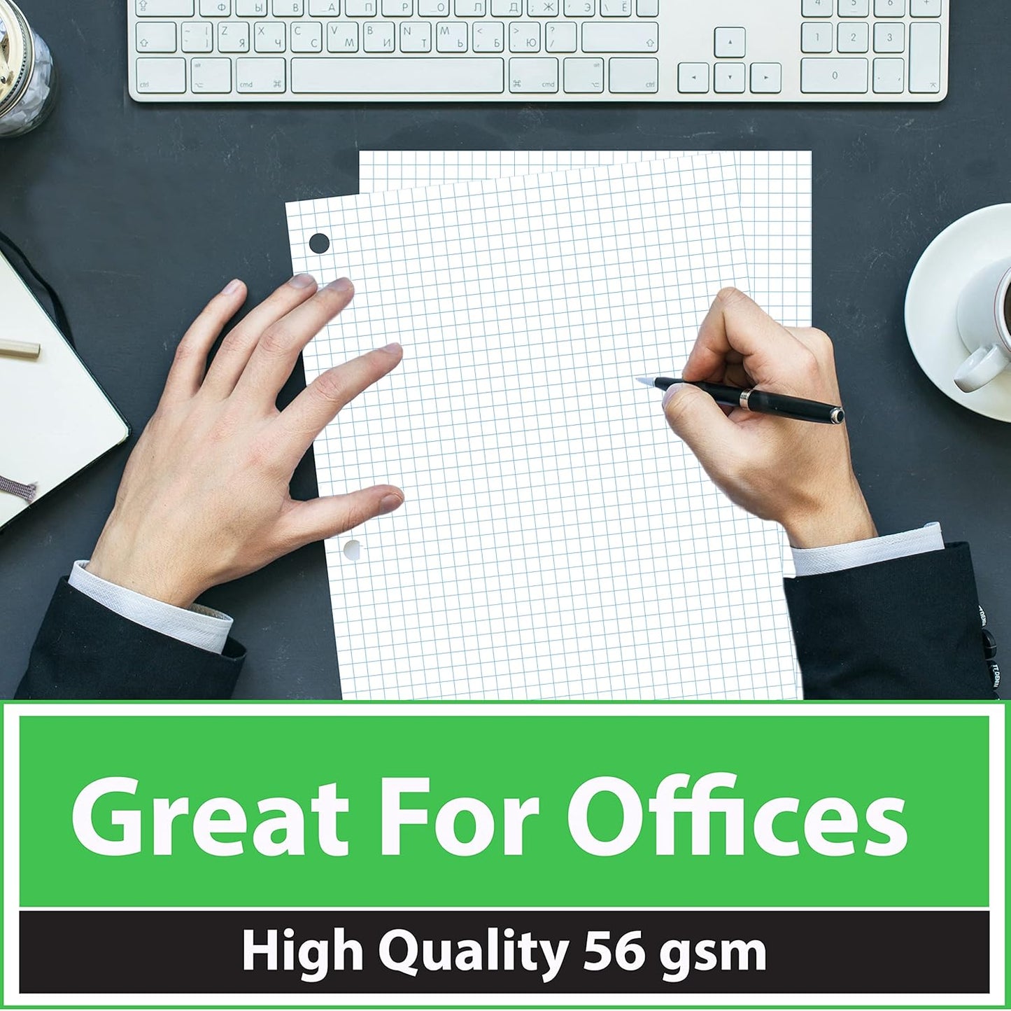 Graph Paper, Loose Leaf Graph Paper, 4 x 4 Squares Per Inch Quad Ruled Graph Paper, 10.5” x 8” Graphing Paper, 56 gsm, 150 Per Pack, 7200 Sheets (48 Pack)