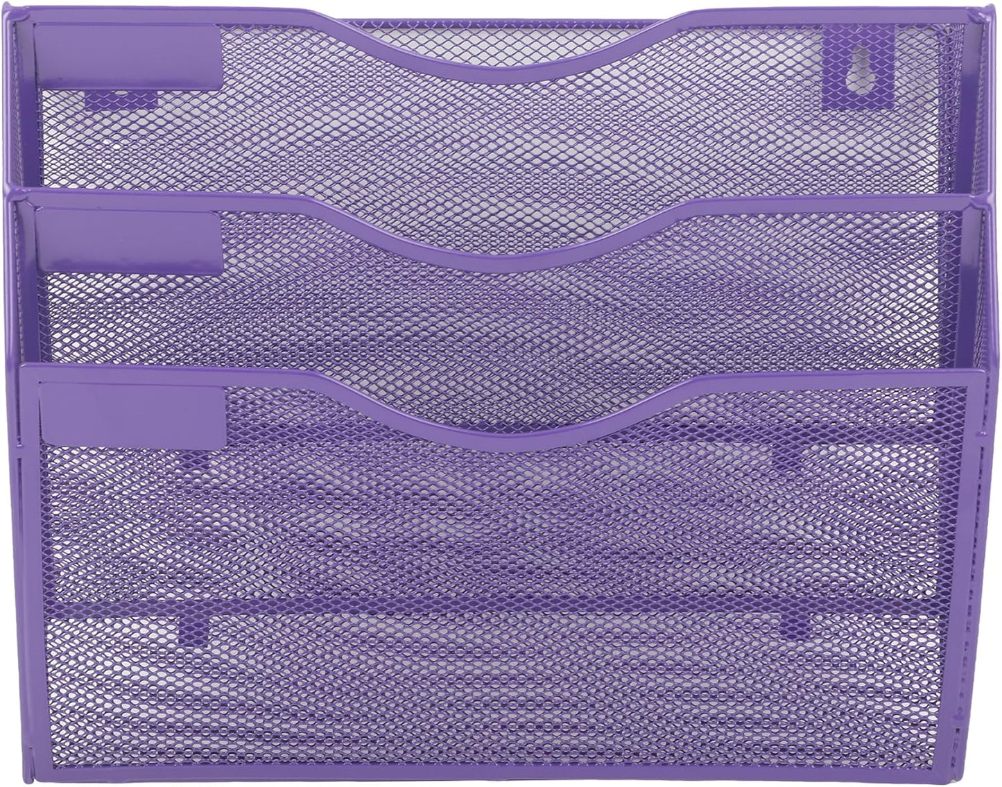 EASEPRES 3 Pocket Mesh Hanging Wall File Organizer, Wall Mounted Mail Paper Document Folder Holder, Clipboard Storage Organization Magazine Rack with Nametag Label for Office School Home, Purple