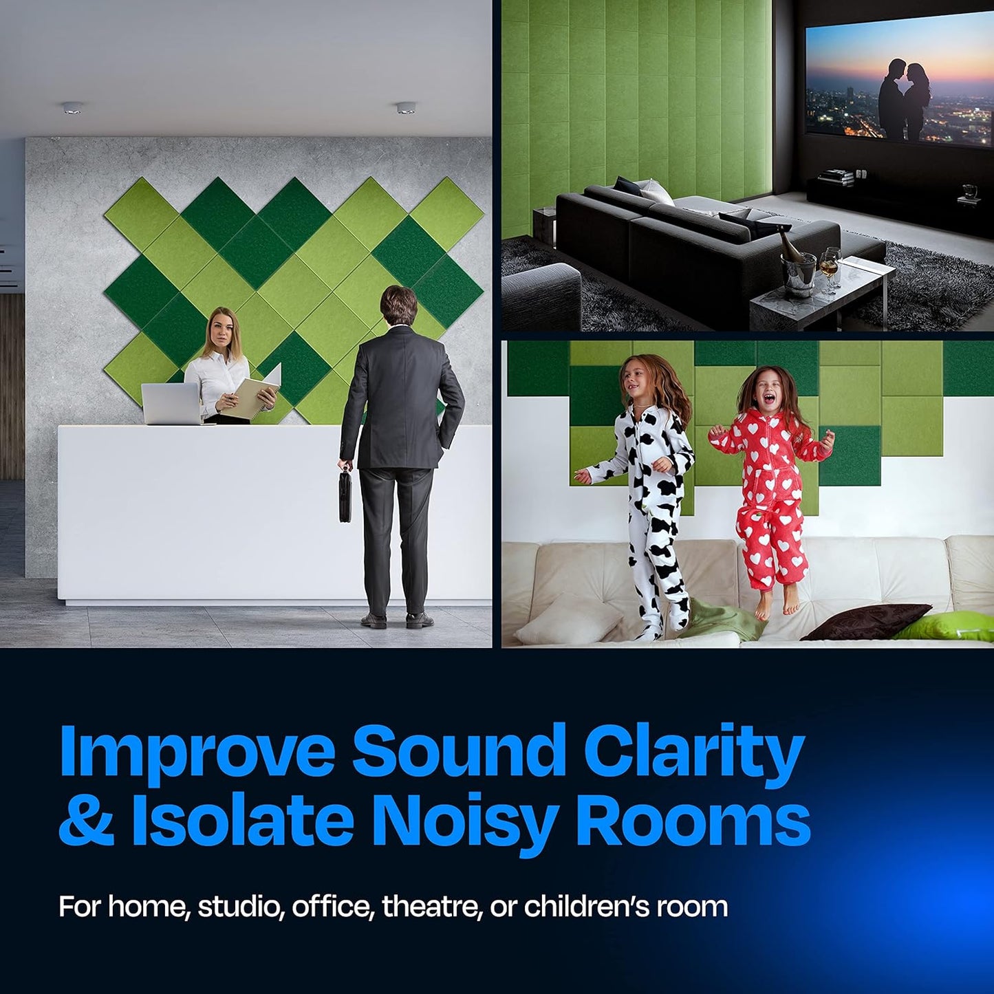 Acoustic Panels 12-Pack Soundproof Wall 12"X12"X0.4" - High Density Sound Dampening [Gin Green Square]