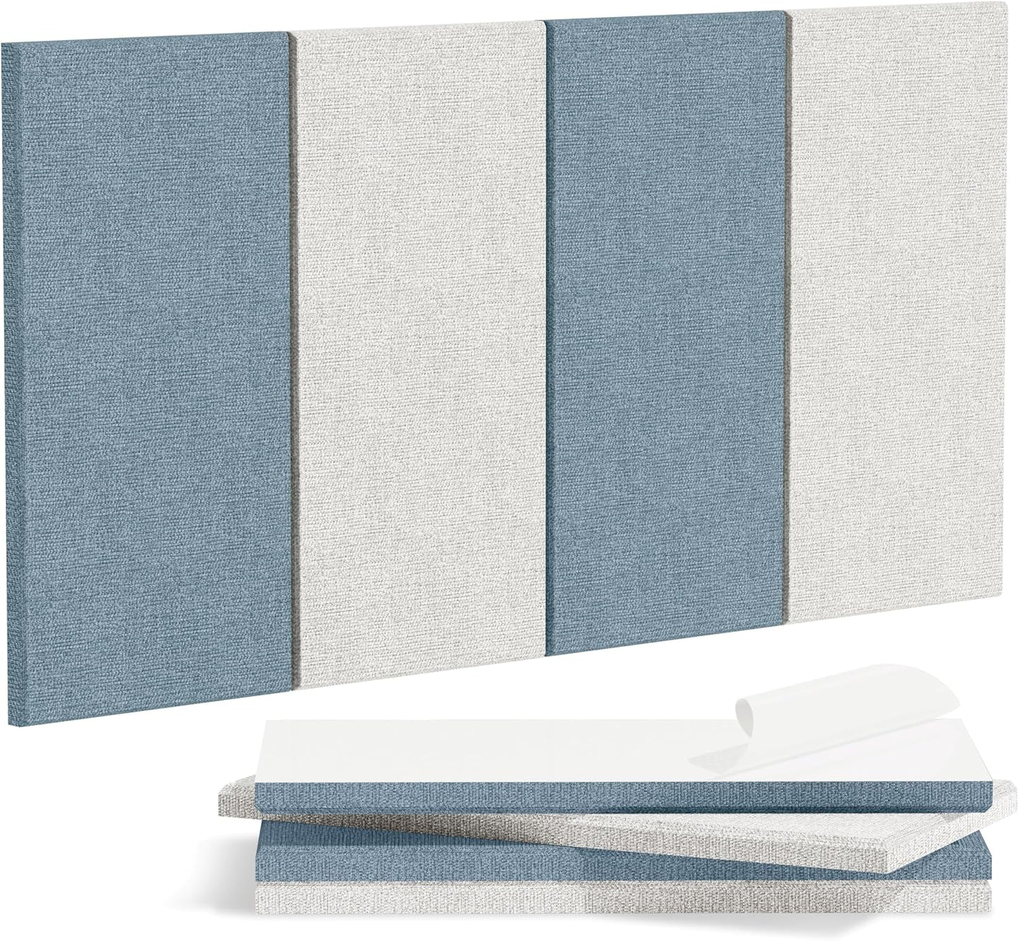 4PCS Acoustic Panels, 24"x12" Fabric Acoustic Panels for Walls, Self-Adhesive Sound Absorbing Panels for Home, Office, Studios (Slate Navy & Chalk White)