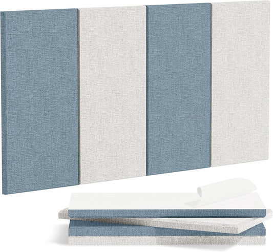 4PCS Acoustic Panels, 24"x12" Fabric Acoustic Panels for Walls, Self-Adhesive Sound Absorbing Panels for Home, Office, Studios (Slate Navy & Chalk White)
