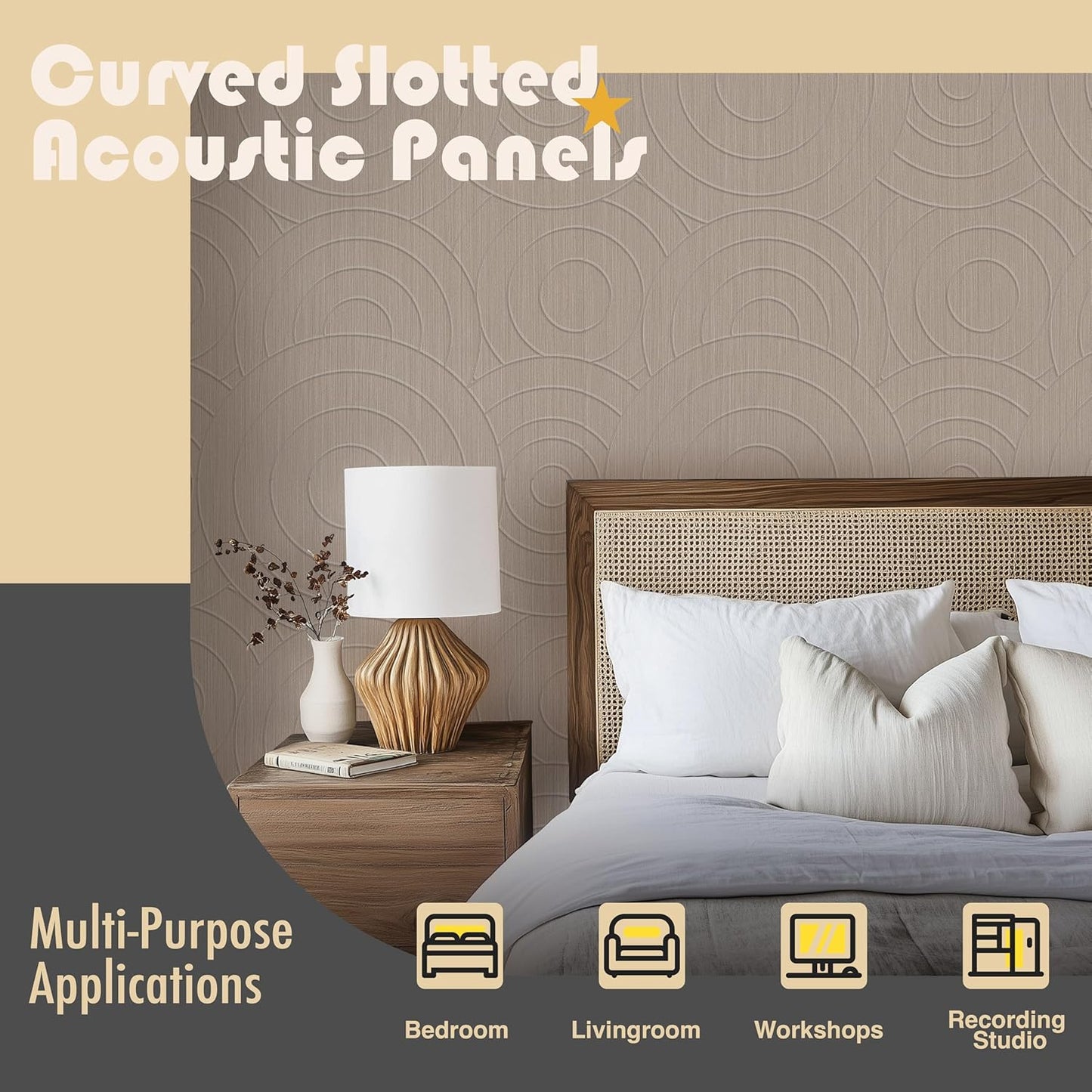 6 PCS Acoustic Panels, 23.6x23.6 Inch Sound Absorbing Panels, Decorative Acoustic Wall Panels for Recording and Home Studio, Office with Double-Sided Adhesive Tape