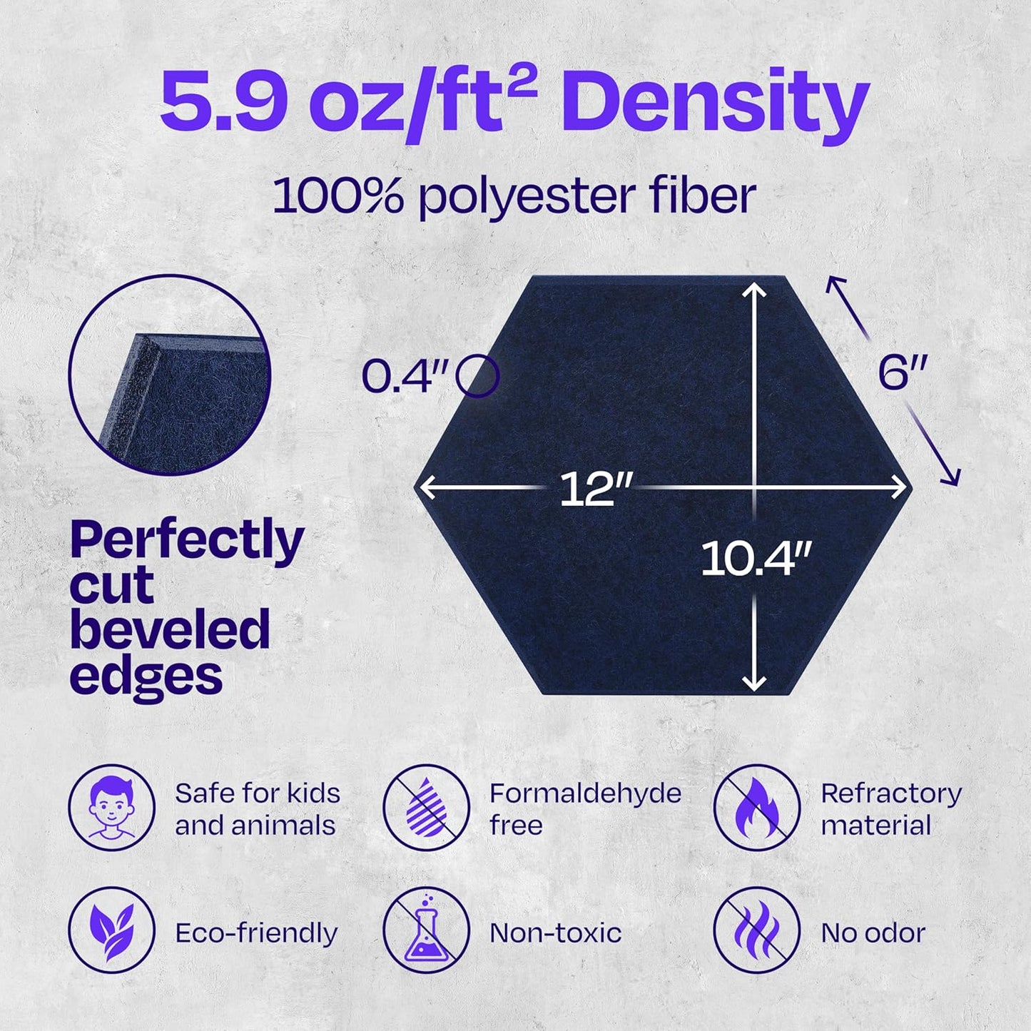 Acoustic Panels 12-Pack Soundproof Wall 12"X10.4"X0.4" - High Density Sound Dampening [Denim Blue Hexagon]