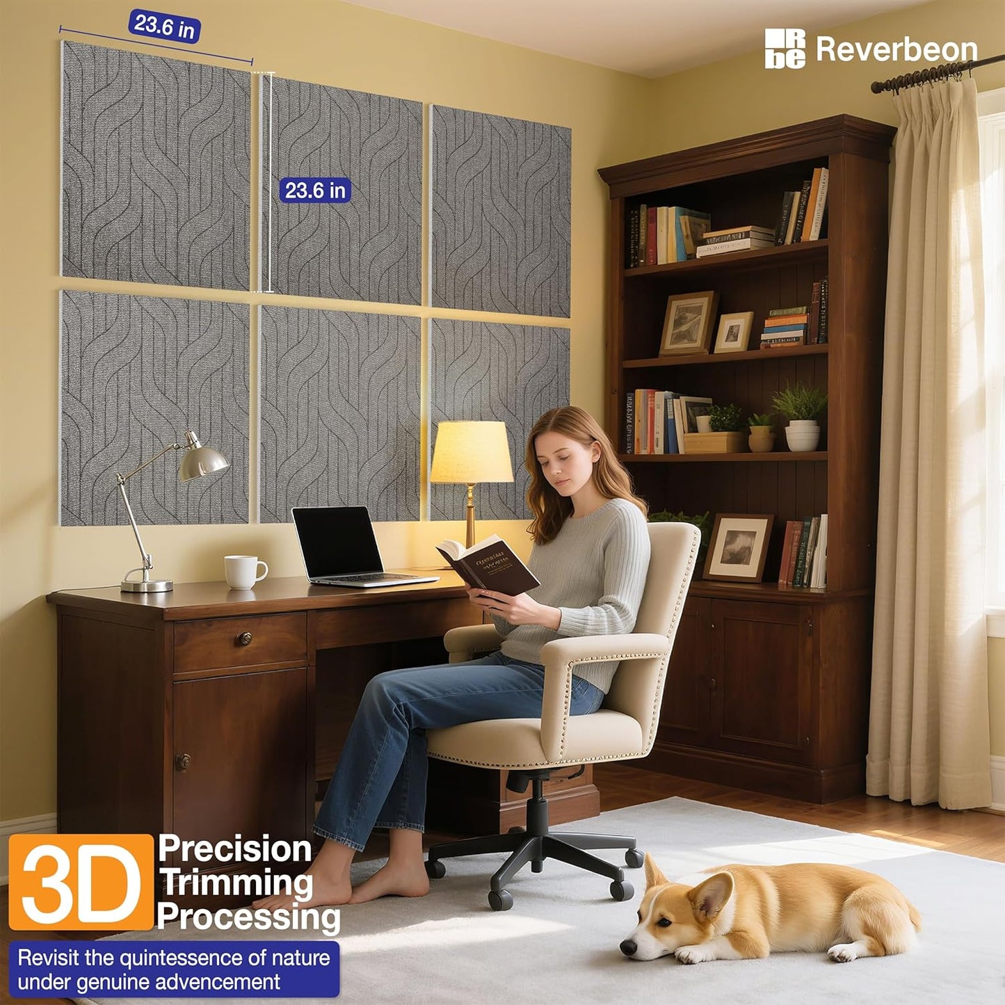 6 PCS Acoustic Panels, 23.6x23.6 Inch Sound Absorbing Panels, Decorative Acoustic Wall Panels for Recording and Home Studio, Office with Double-Sided Adhesive Tape