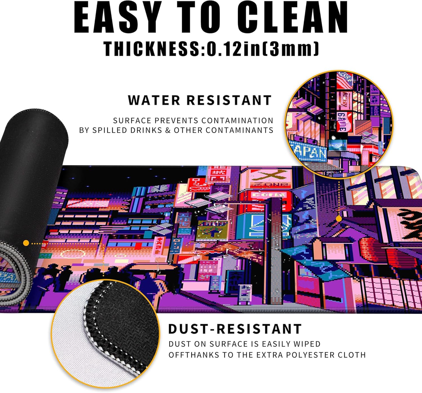 Japanese Large Mouse Pad XL - Anime Extended Gaming Mouse Mat Desk Pad,3mm Thick Long Non-Slip Rubber Base Mice Pad,Stitched Edges Mousepad,31.5 X 11.8 Inch - Tokyo Pixel Street