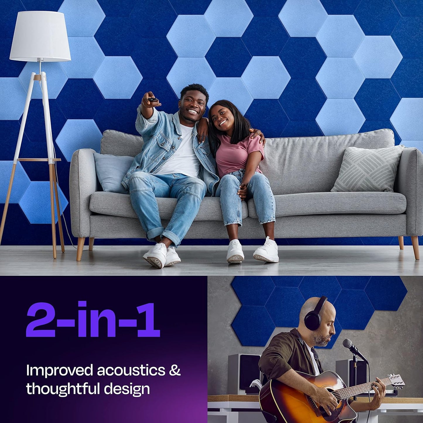 Acoustic Panels 12-Pack Soundproof Wall Panels 12"X10.4"X0.4" Sound Panels High Density Sound Dampening Panels - [Admiral Blue Hexagon]