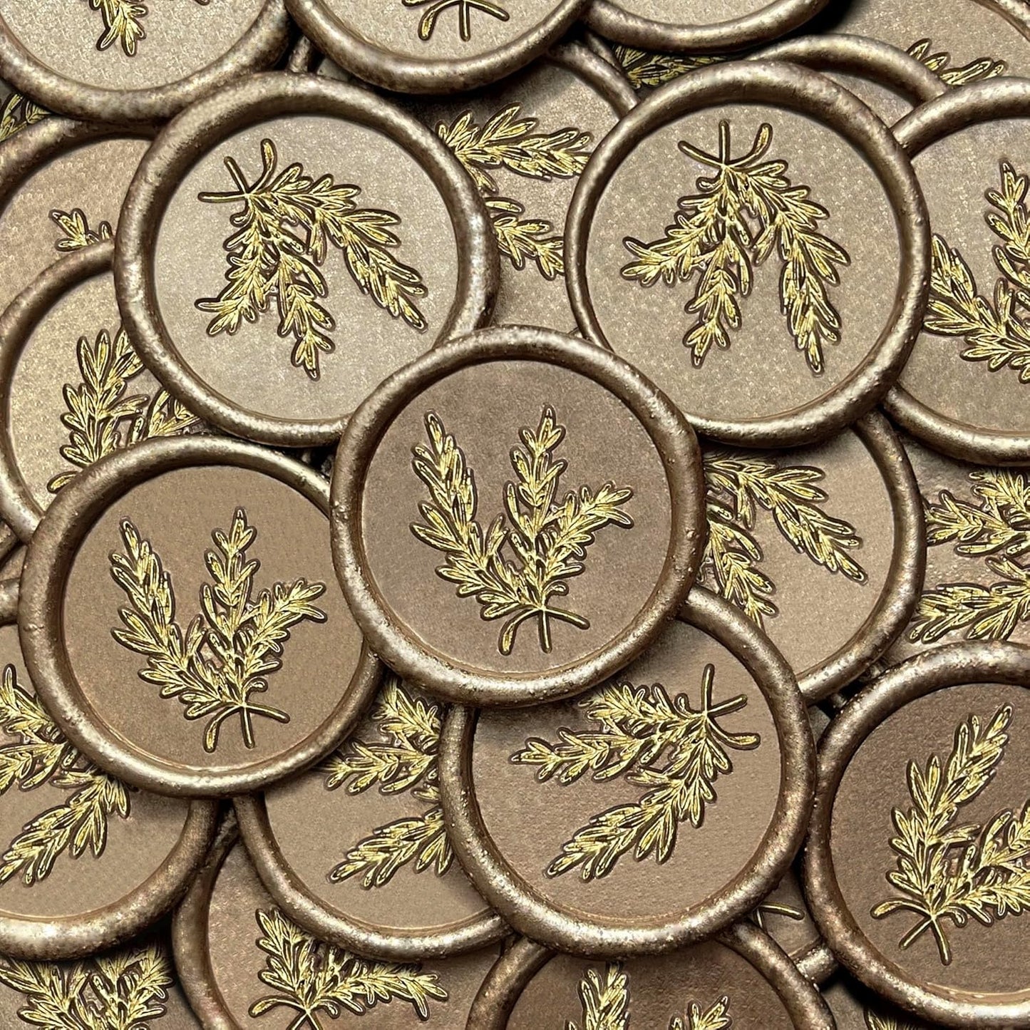 100Pcs Gold & Champagne Gold Seal Stickers - Handmade Self-Adhesive Envelope Seals for Wedding Party Invitations, Gift Wrap, Christmas (Gold Rosemary Style, Champagne Gold Wax)