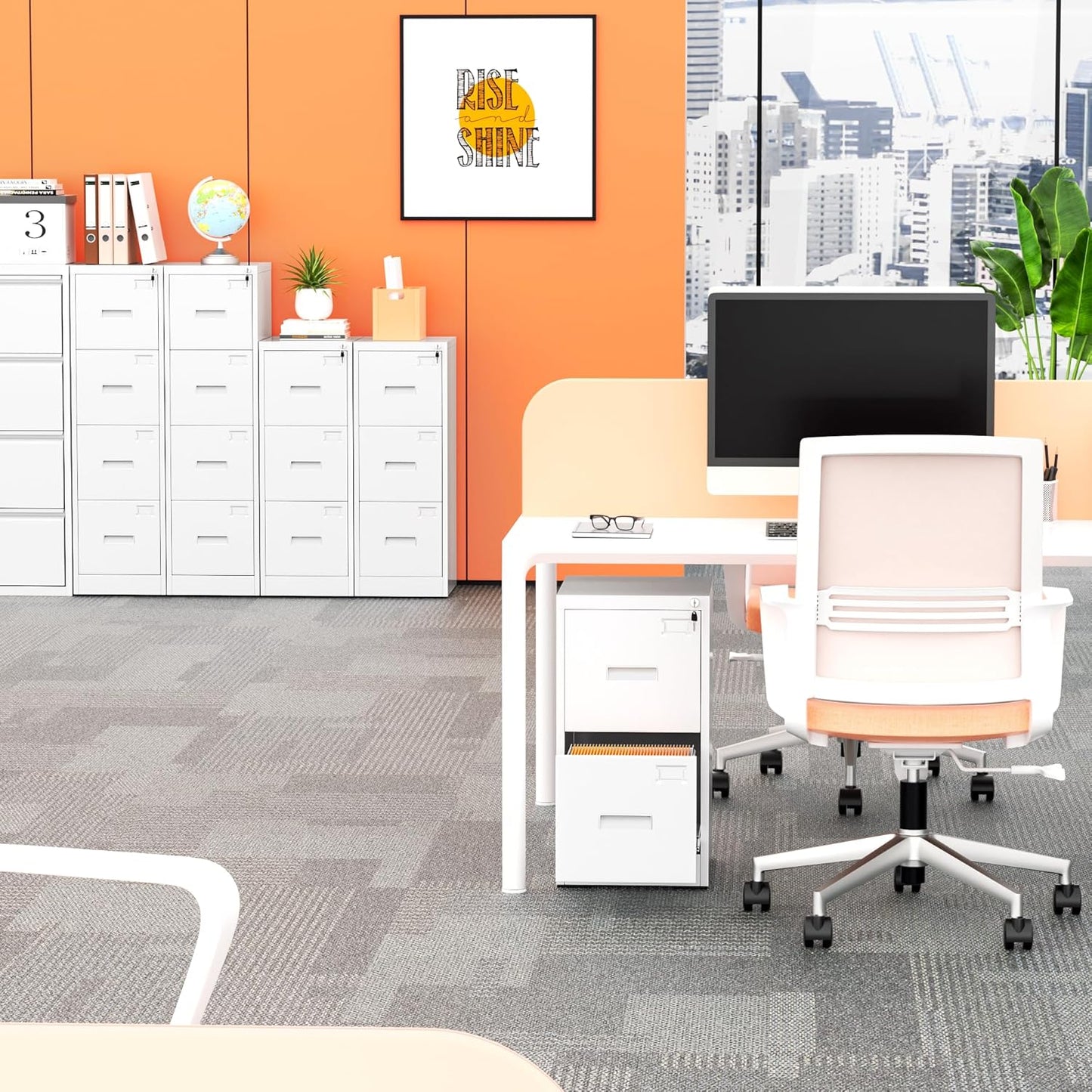 Crownland Lateral File Cabinet with 3 Drawers, 15" W Metal Lockable Office File Cabinets for Home Office- Stores Letter/Legal/A4/F4 Files(White)