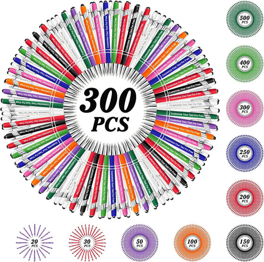 Max 500 Pcs Personalized Pens Bulk, Custom Pens with Free Engraving, Customized Stylus Tip Ballpoint Pen with Your Name Massage Text for School Office Business Graduation Anniversaries-300 Packs