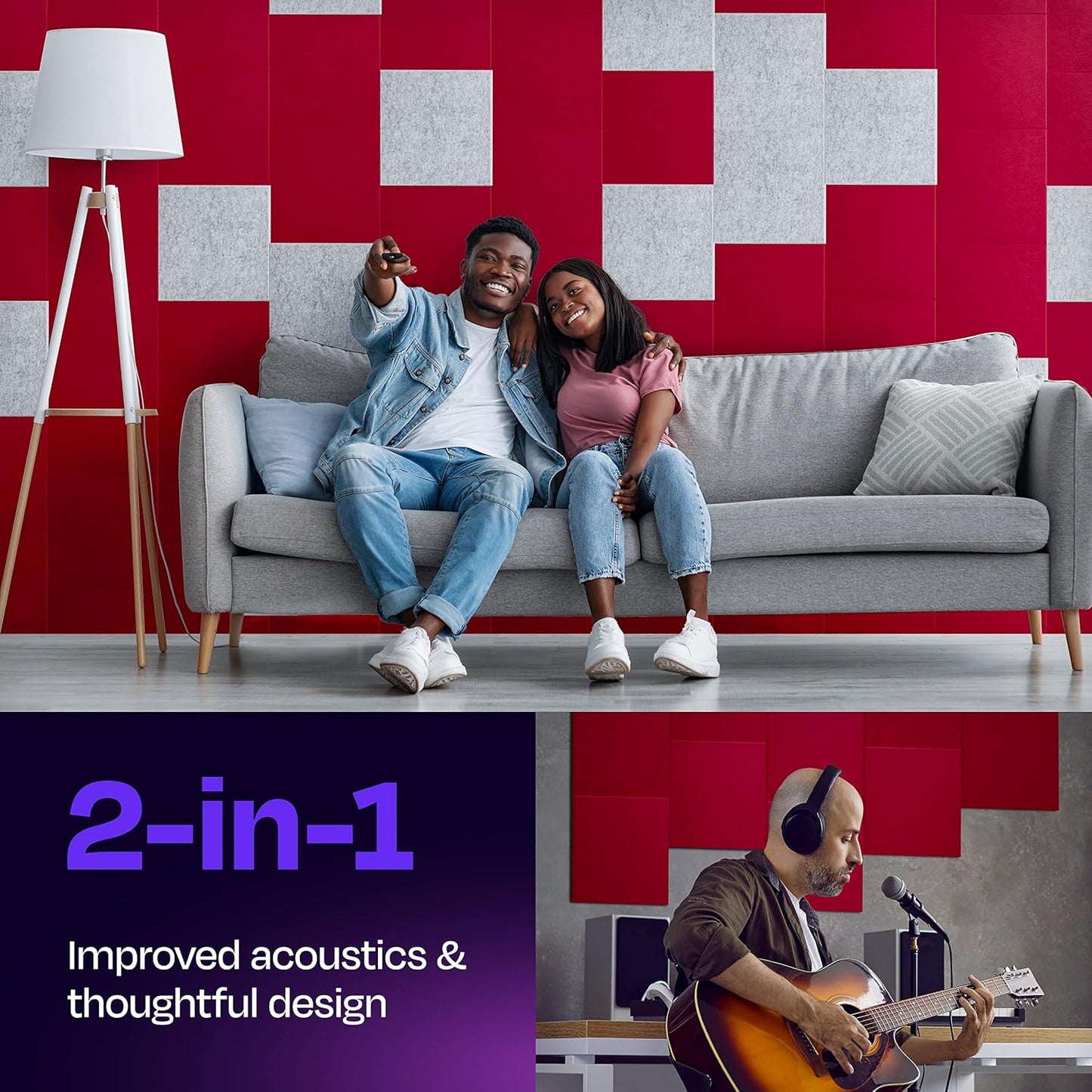 Acoustic Panels 12-Pack Soundproof Wall Panels 12"X12"X0.4" Sound Panels High Density Sound Dampening Panels - [Candy Red Square]