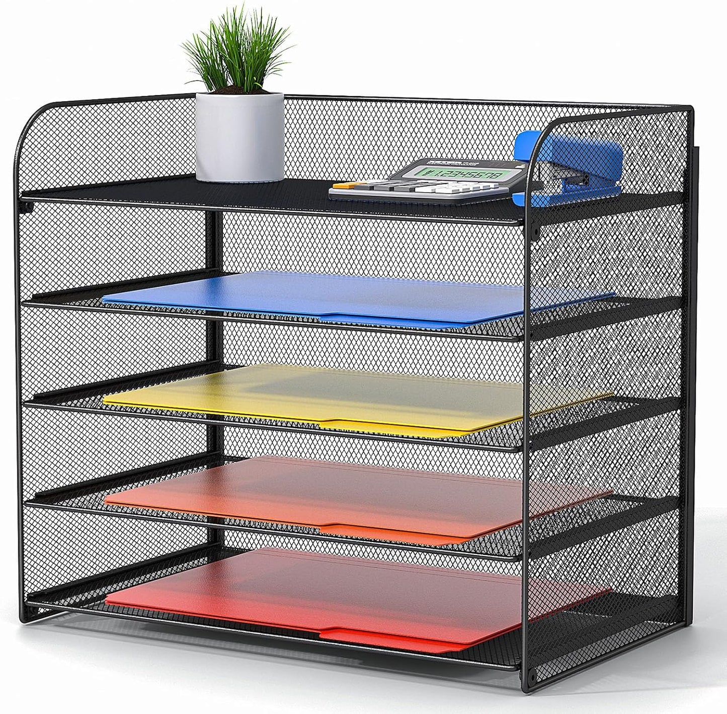 A4/Legal/Letter Size，5 Tier Mesh Letter Tray File Organizer,15.2 x 9.5 x 13.4 inches,Office File Folder Holder,Space Saving,Black