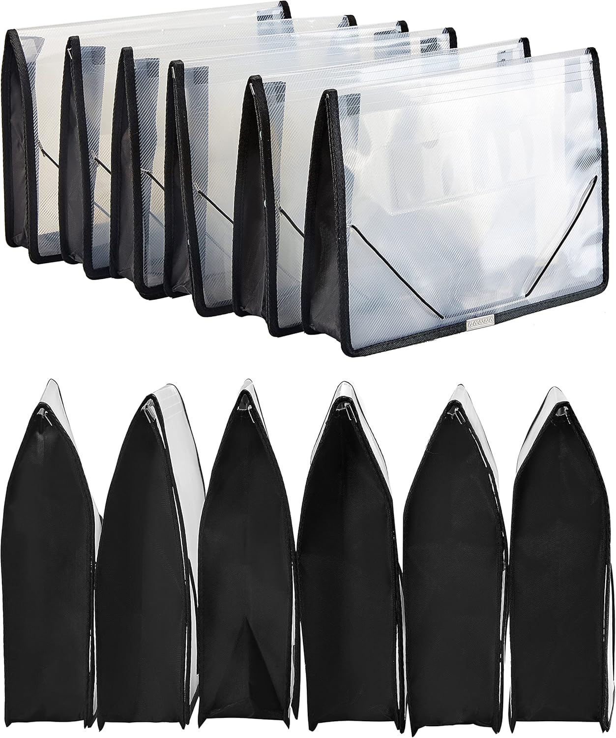 FANWU 6 Pack Plastic Expanding File Wallet Document Organizer with Flap and Cord Closure, Letter Size, 2.8" Expansion, Clear Colored Poly A4 Expandable File Folder for Home School & Office Storage