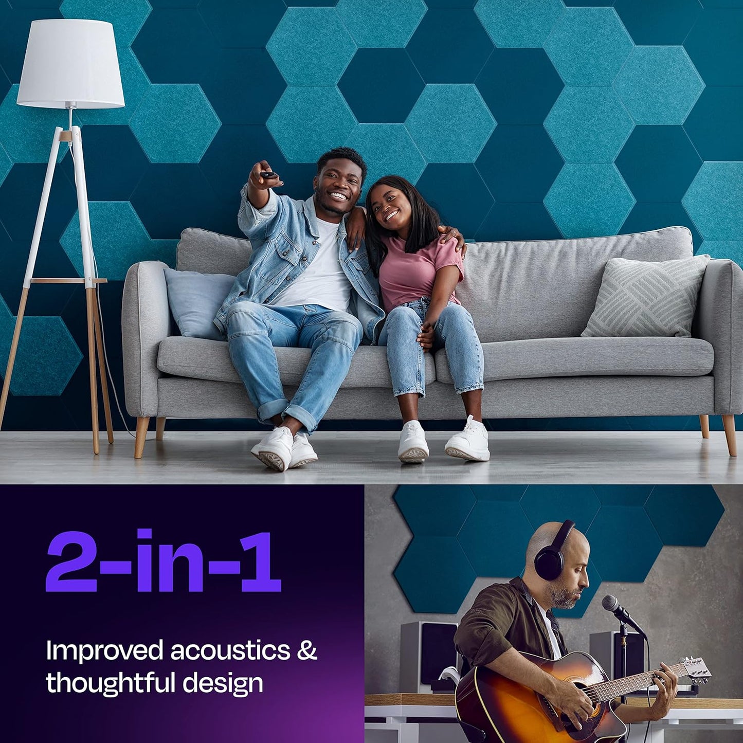 Acoustic Panels 12-Pack - 14"X12.1"X0.4" Sound Panels - High Density Sound Dampening - Ocean Turquoise Hexagon